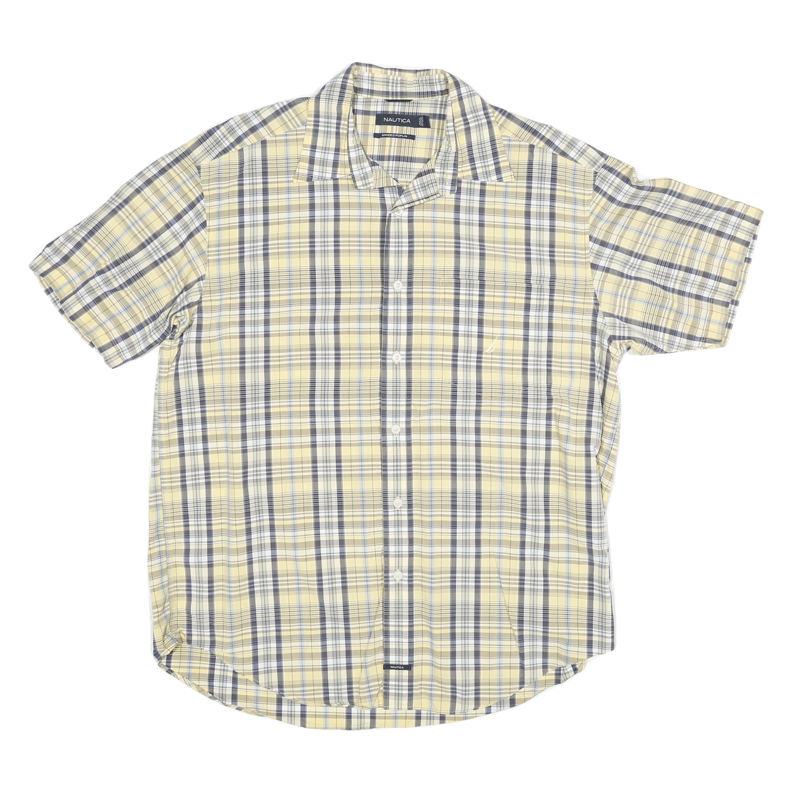 NAUTICA Mens Yellow & Grey Checked Short Sleeve Shirt L Cotton Blend Casual Refurbished - N/A refurbished available on Cerqular