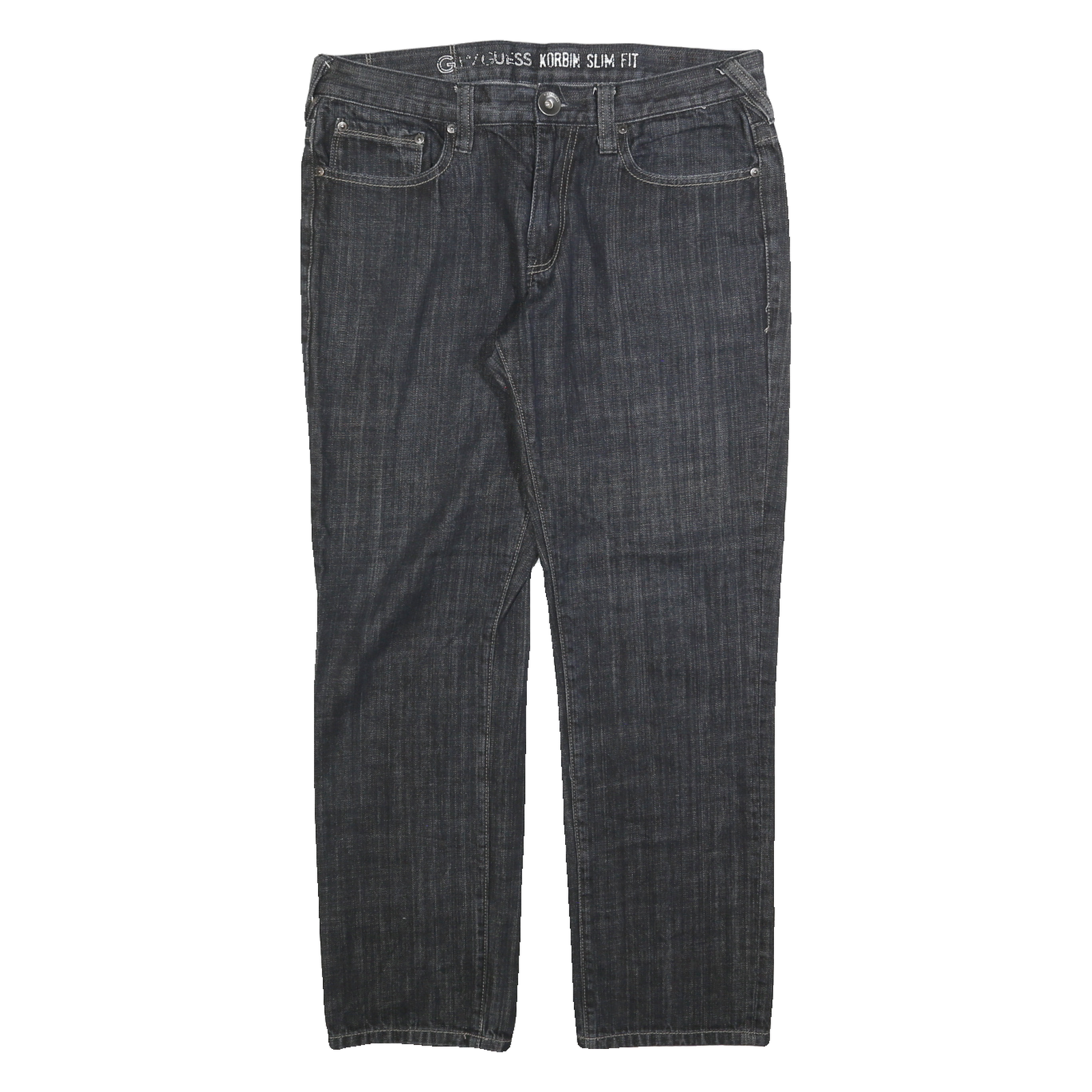 GUESS Mens Slim Fit Black Denim Cotton Light Wash Straight Jeans W33 L28 Zip Refurbished - N/A refurbished available on Cerqular
