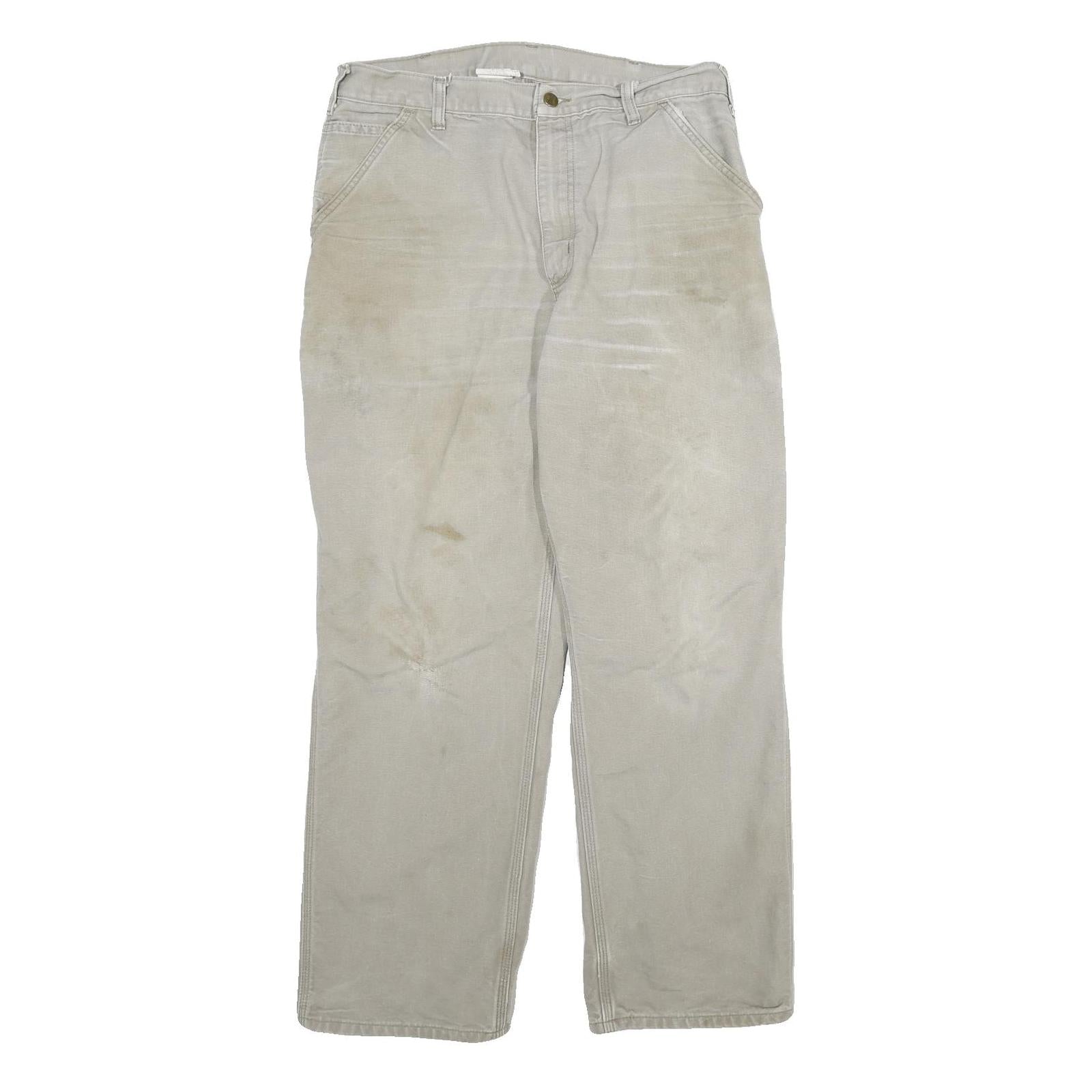 CARHARTT Mens Cotton Beige Regular Fit Straight Leg Trousers W36 L32 Durable Refurbished - N/A refurbished available on Cerqular