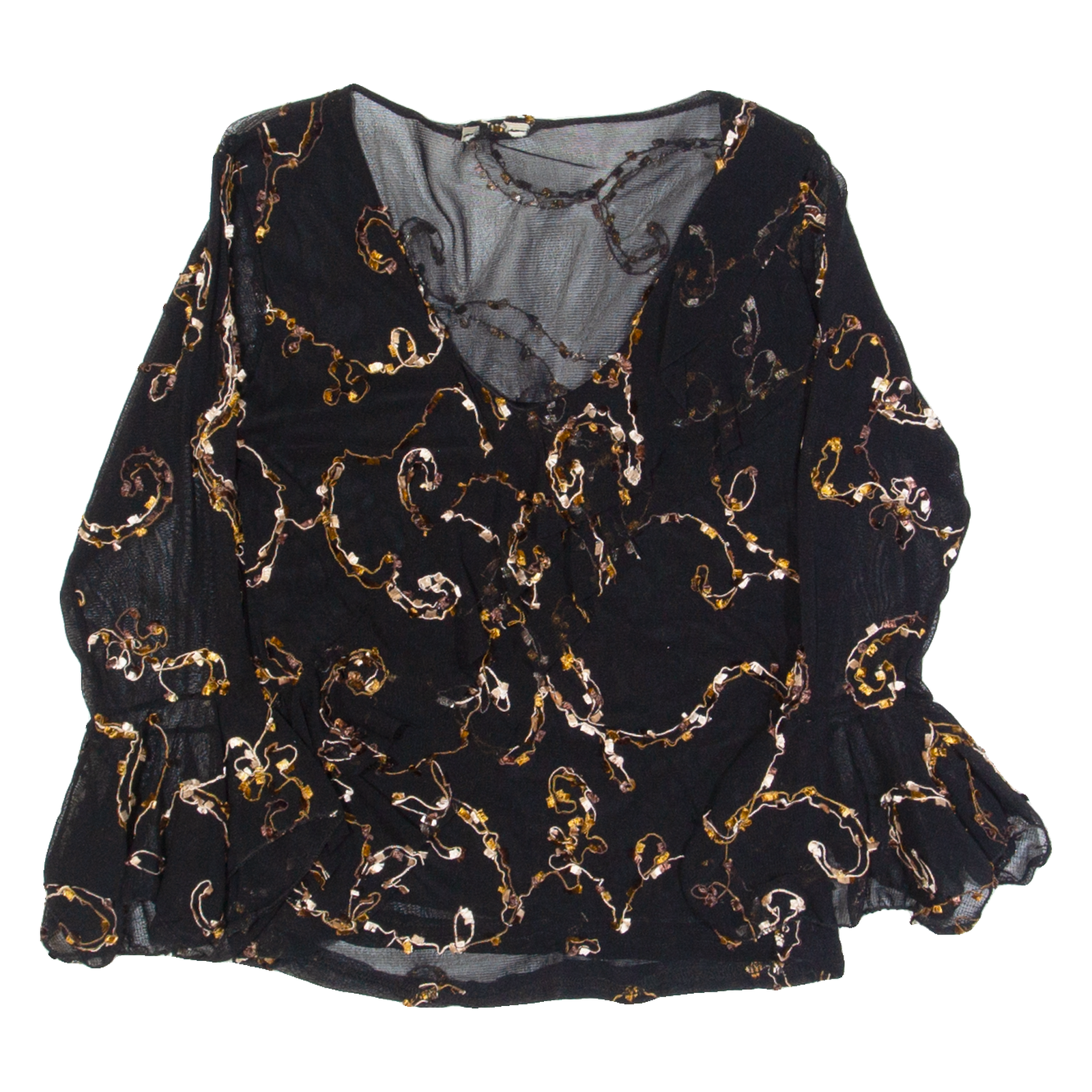 Y2K Womens Top Black V-Neck Long Sleeve 90s S Refurbished - N/A refurbished available on Cerqular