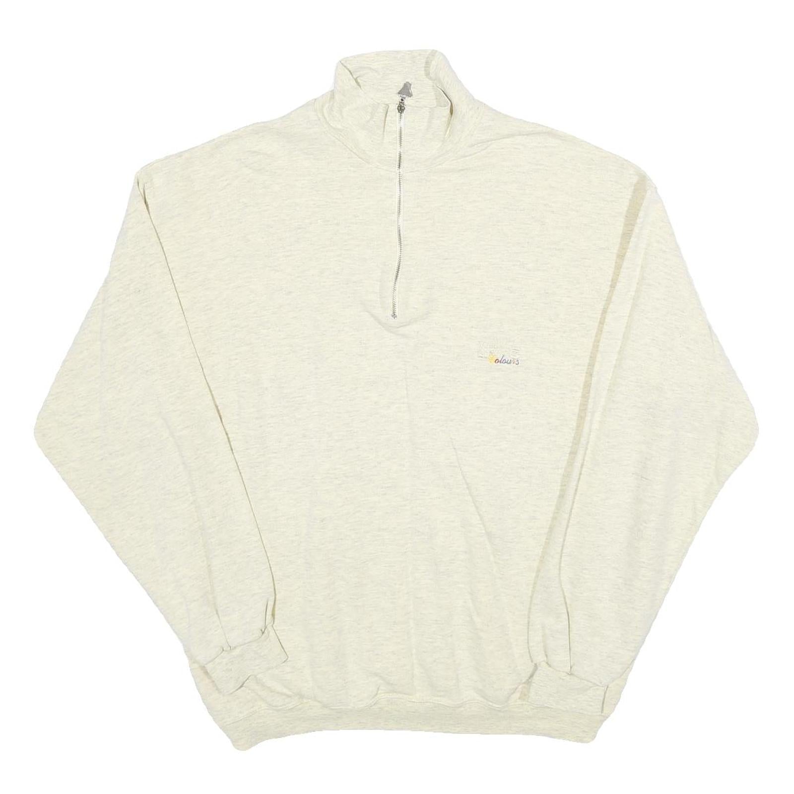 YORK Mens Cream 1/4 Zip Sweatshirt L Zip Neck Cotton Pullover Casual Refurbished - N/A refurbished available on Cerqular