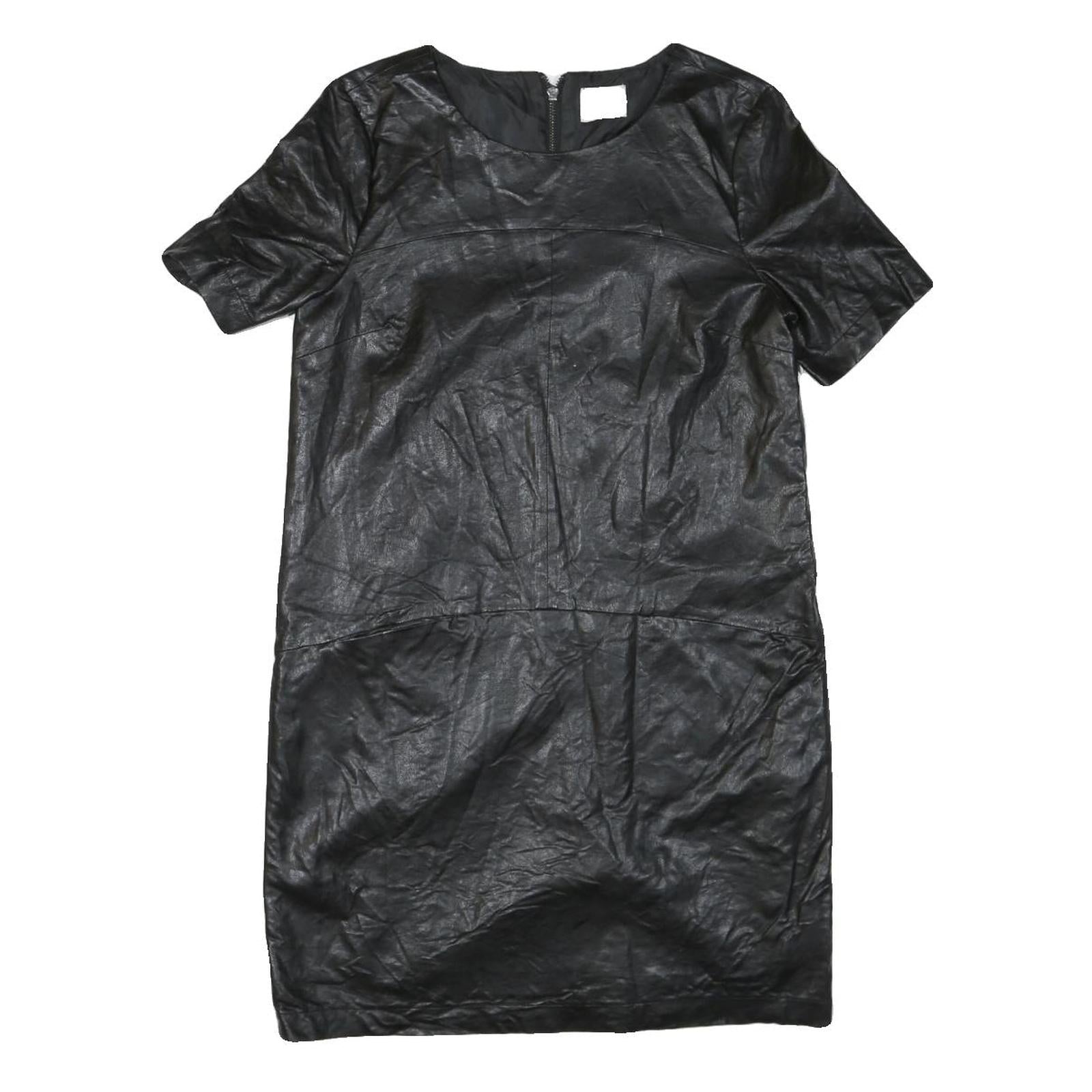 ERINLY Womens Black Dress Polyester Blend Mini Short Sleeve Zip Closure Casual Refurbished - N/A refurbished available on Cerqular