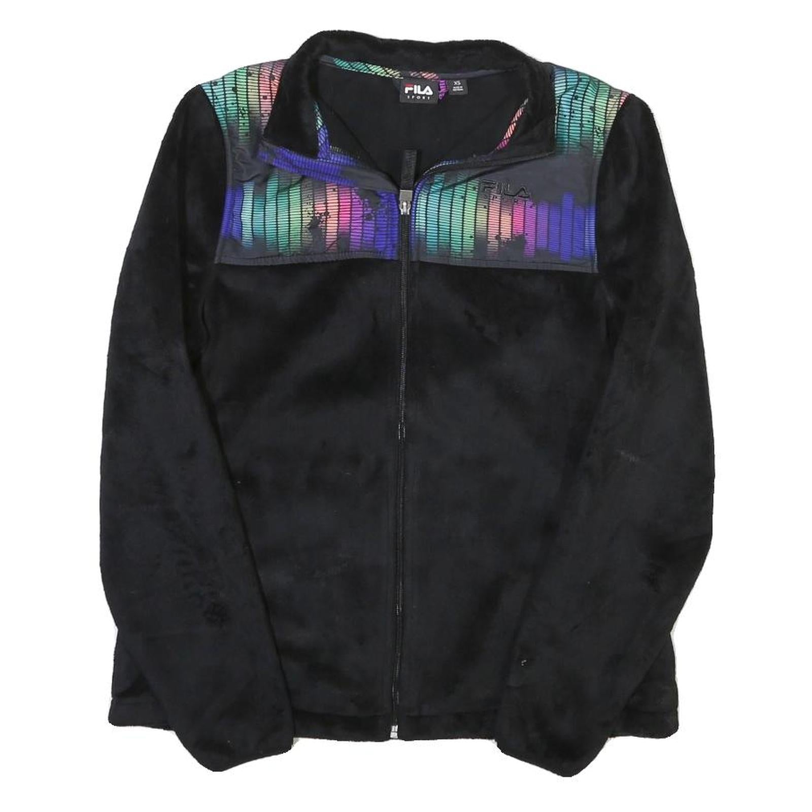 FILA Womens Black Multicolour Panel Zip Up Jacket XS Polyester Blend Fleece Refurbished - N/A refurbished available on Cerqular