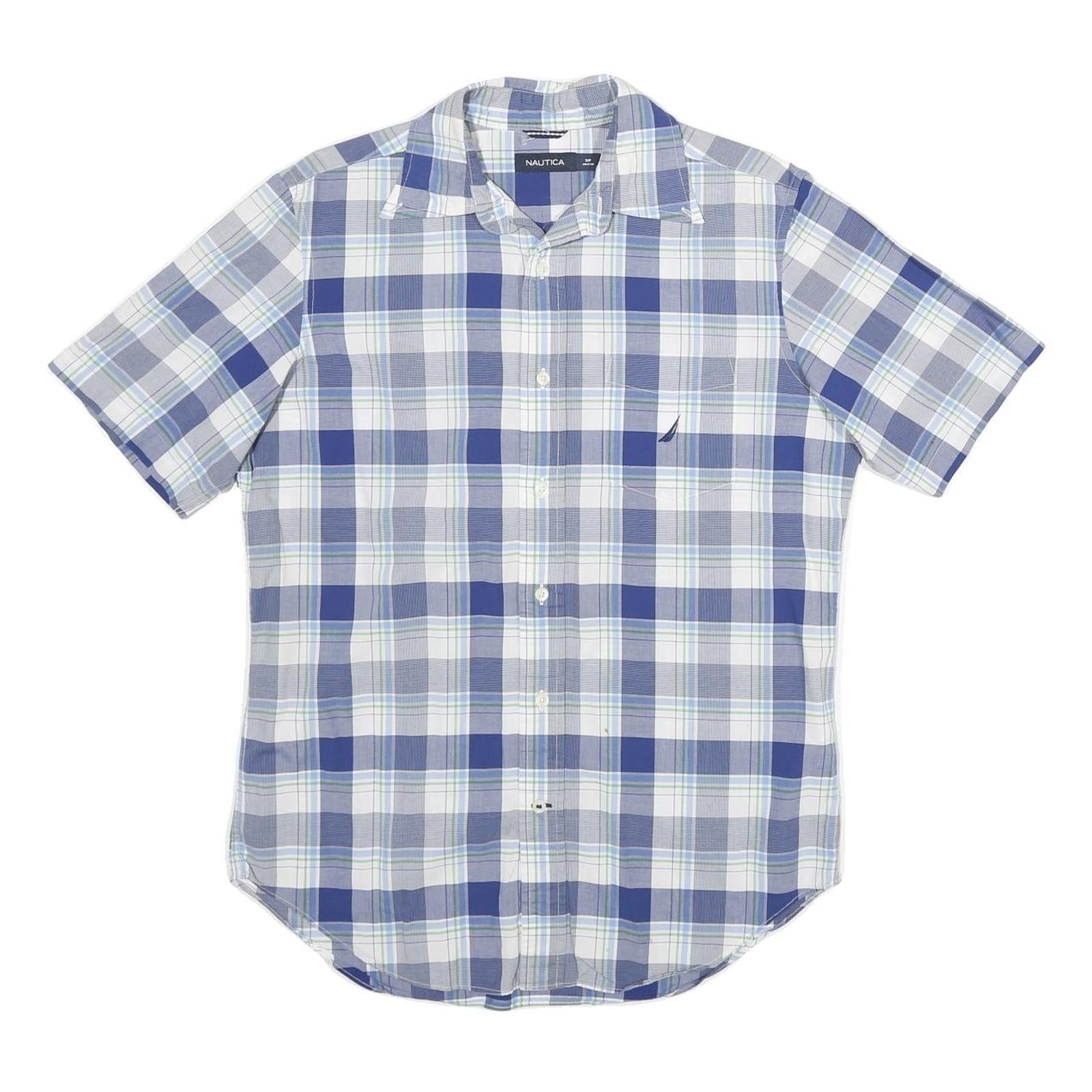 NAUTICA Mens Blue & White Plaid Shirt S Cotton Short Sleeve Casual Summer Button Refurbished - N/A refurbished available on Cerqular
