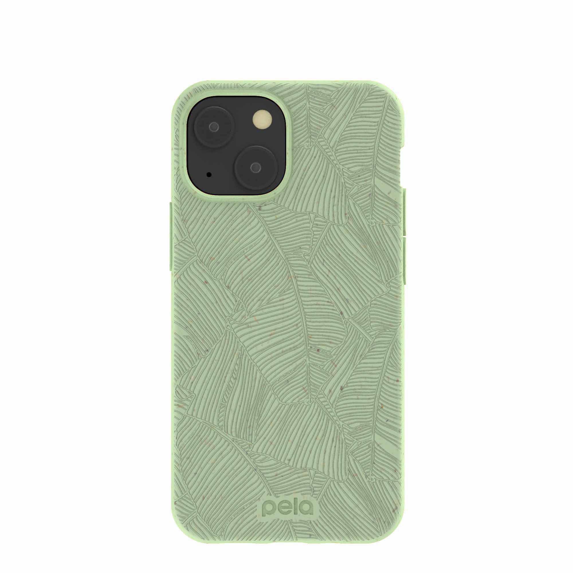 Sage Green Lushy Leaves iPhone 13 Mini Case Refurbished - Pela Case refurbished available on Cerqular