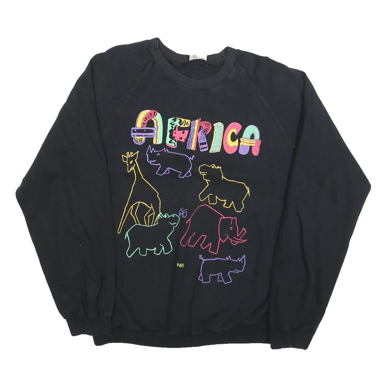 ITS AFRICA Womens Black Cotton Blend Crew Neck L Sweatshirt Colourful Animal Refurbished - N/A refurbished available on Cerqular