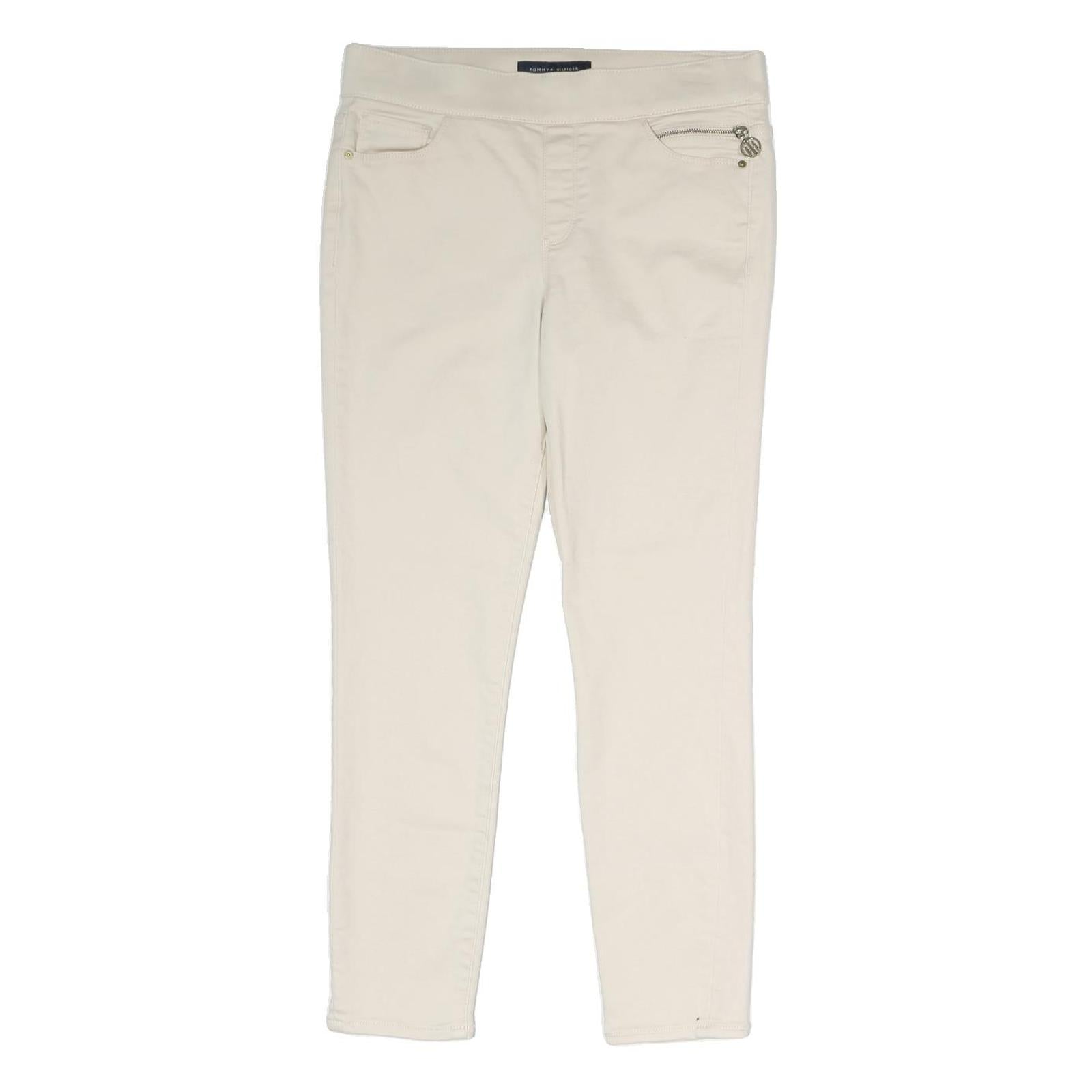 TOMMY HILFIGER Womens Cotton Blend Cream Slim Trousers W30 L28 Stylish Comfort Refurbished - N/A refurbished available on Cerqular