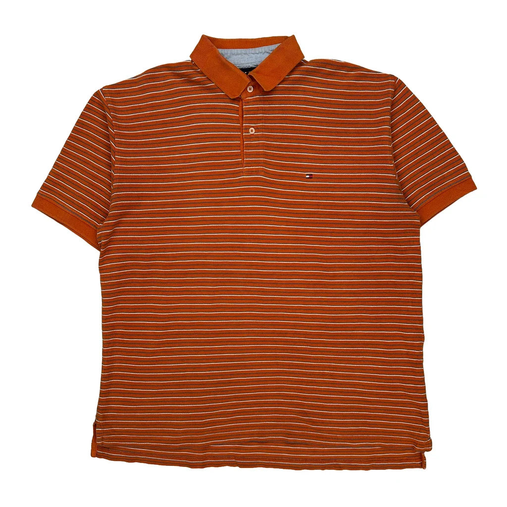 Tommy Hilfiger Striped Polo Shirt - XL Orange Cotton Refurbished - Thrifted (note: this is a term often used to describe second- refurbished available on Cerqular
