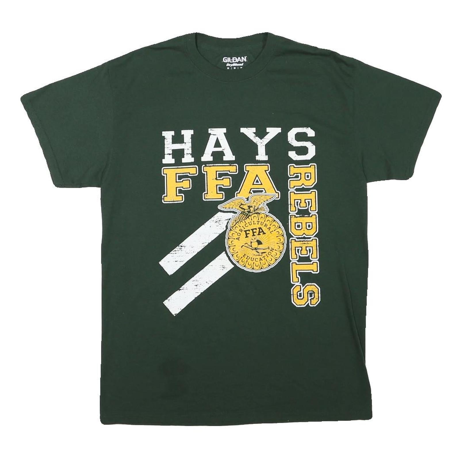 GILDAN Mens Green Hays FFA Rebels Graphic T-Shirt M Short Sleeve Crew Neck Refurbished - N/A refurbished available on Cerqular