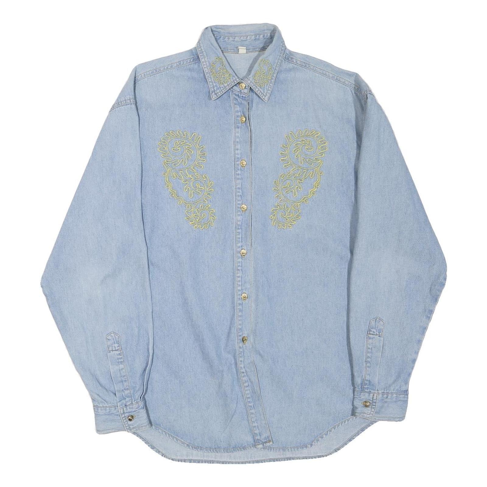Mens Blue Light Denim Embroidered Cotton Blend Shirt M Casual Long Sleeve Refurbished - N/A refurbished available on Cerqular