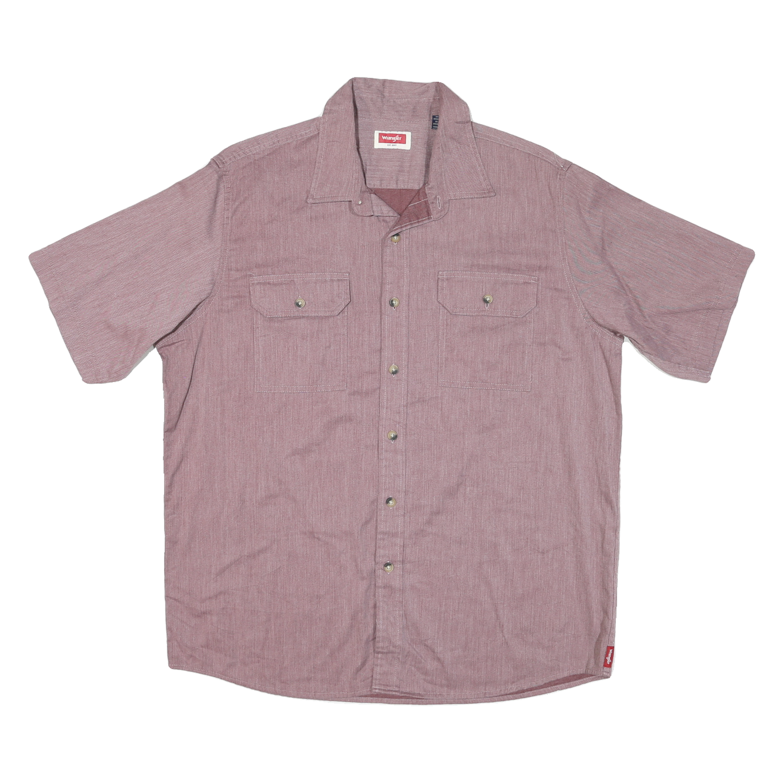 WRANGLER Mens Red Casual Short Sleeve Shirt L Button Pocket Cotton Blend Refurbished - N/A refurbished available on Cerqular