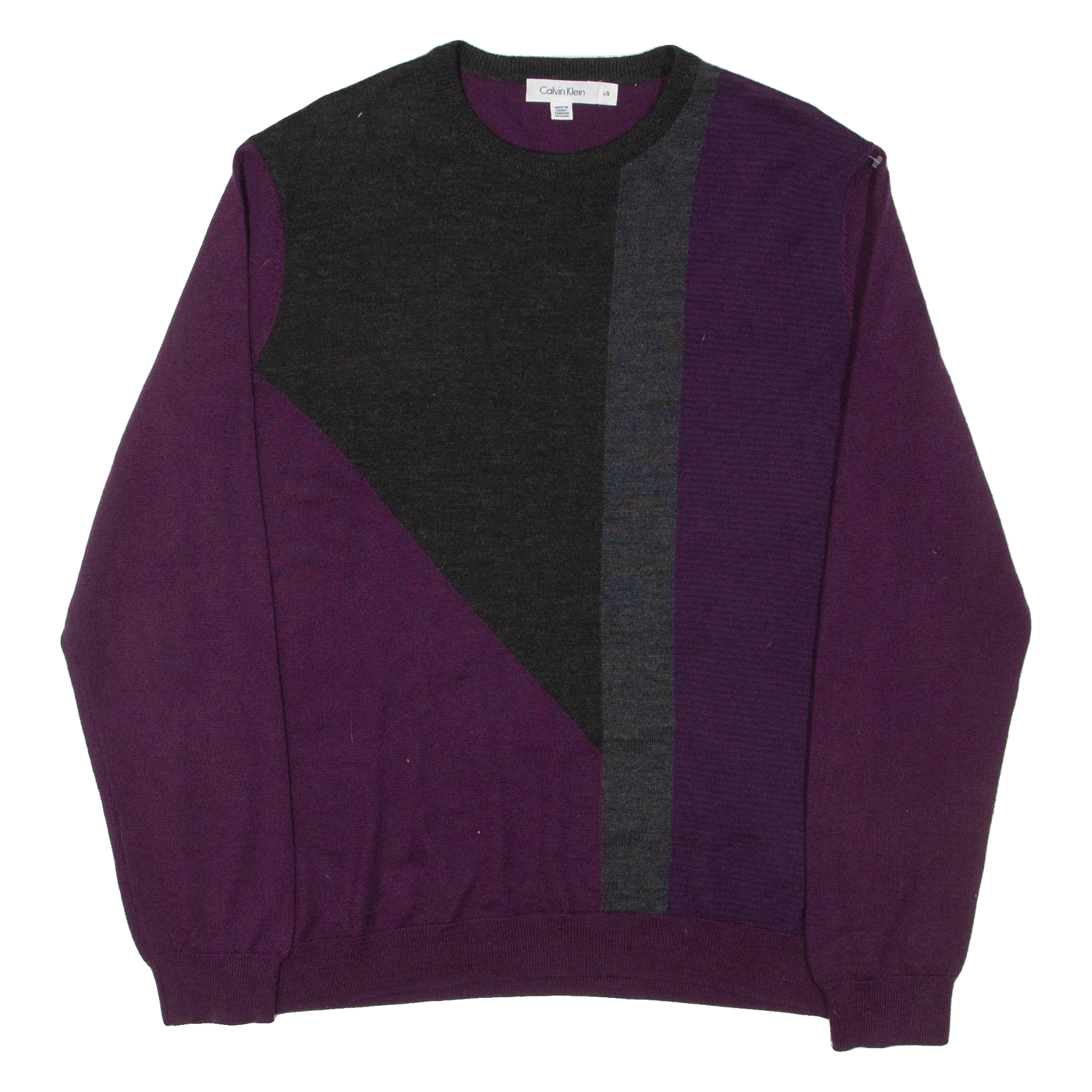 CALVIN KLEIN Mens Patterned Jumper Purple Colourblock Tight Knit Wool L Refurbished - N/A refurbished available on Cerqular