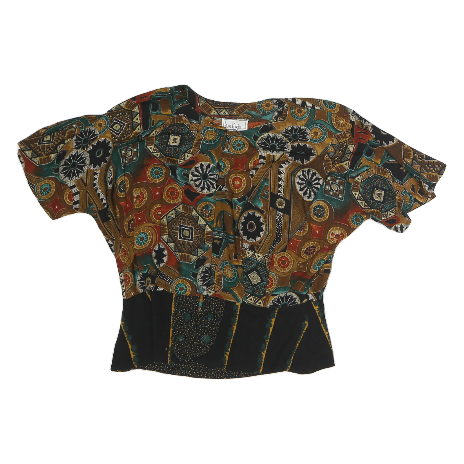 LAURA KEIFFER Womens Multicoloured Printed Short Sleeve Round Neck Top M Summer Refurbished - N/A refurbished available on Cerqular