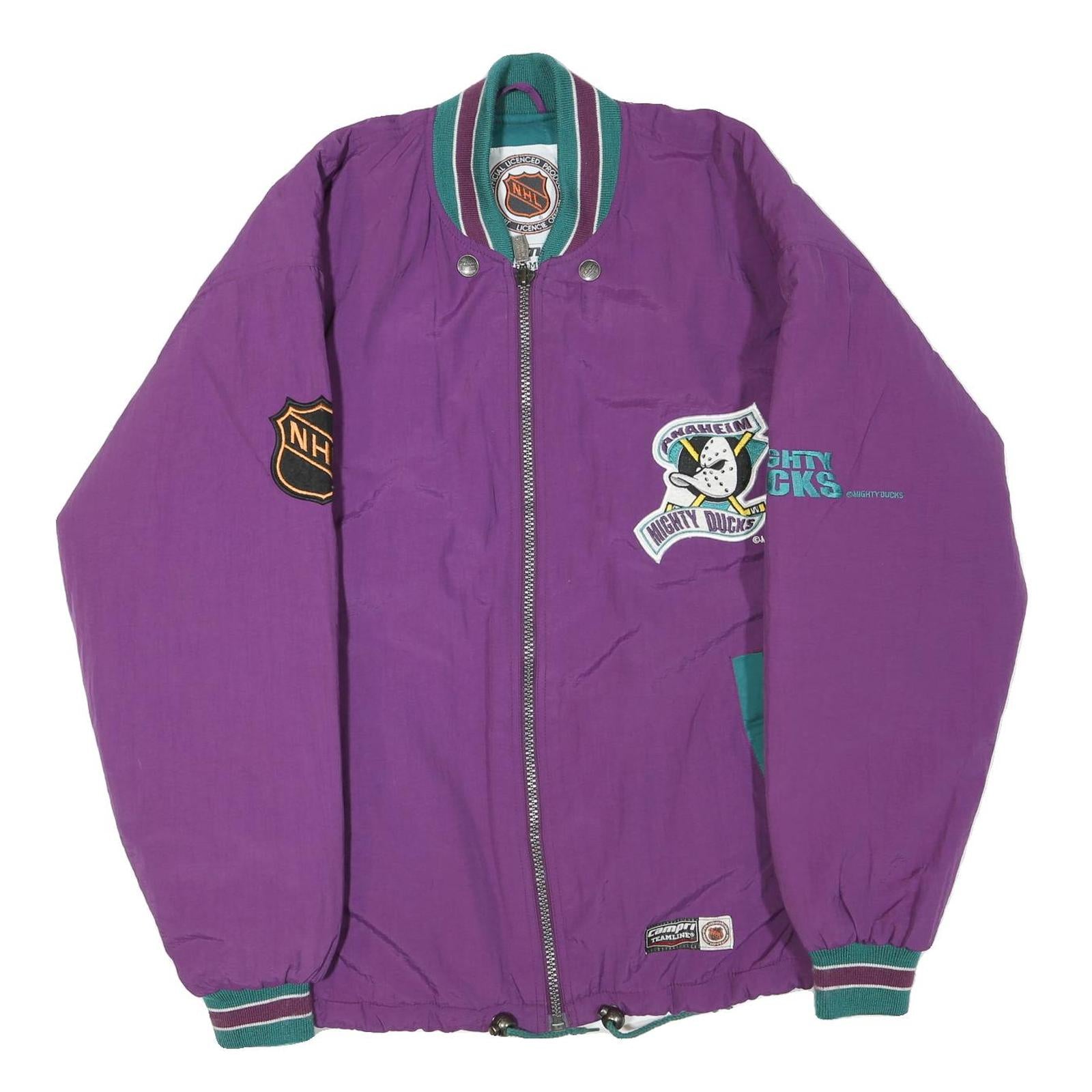 NHL Mens Purple Anaheim Mighty Ducks Nylon Zip Jacket S Team Logo Embroidered Refurbished - N/A refurbished available on Cerqular