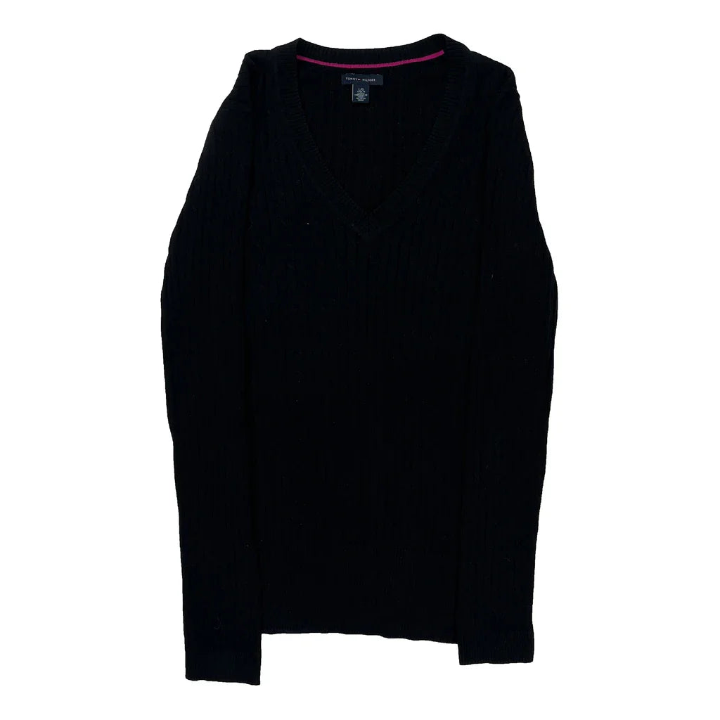 Tommy Hilfiger Jumper - Large Black Cotton Refurbished - Thrifted (note: this is a term often used to describe second- refurbished available on Cerqular