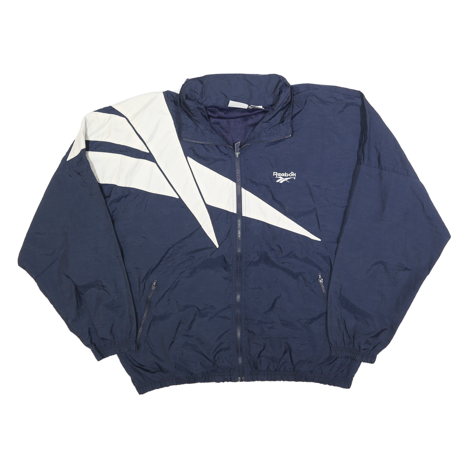 REEBOK Mens Navy & White Zip Jacket XL Polyester Sportstyle Athletic Casual Refurbished - N/A refurbished available on Cerqular