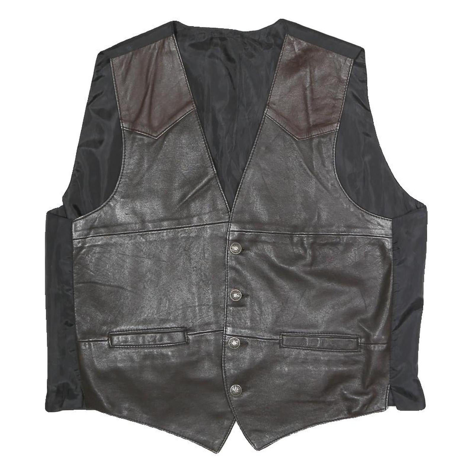Buy Mens Black & Brown Button Closure Leather Blend Jacket L Regular Fit Sleeveless Refurbished - $37.69 Mens Black & Brown Button Closure Leather Blend Jacket L Regular Fit Sleeveless Refurbished - N/A refurbished available on Cerqular