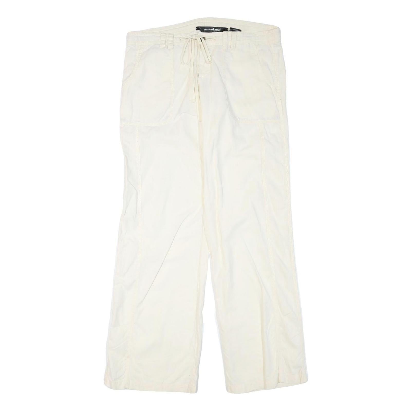 NORMAN KAMALI Womens Cotton Blend Cream Regular Straight Trousers W36 L34 Zip Refurbished - N/A refurbished available on Cerqular