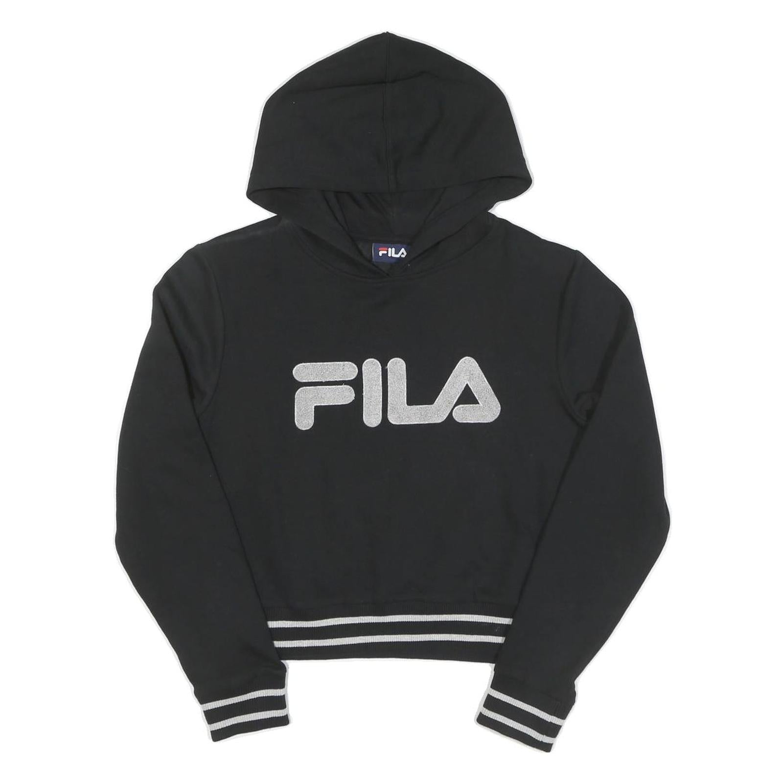 FILA Womens Black Hoodie S Cotton Pullover Stripe Ribbed Cuffs Cropped Refurbished - N/A refurbished available on Cerqular