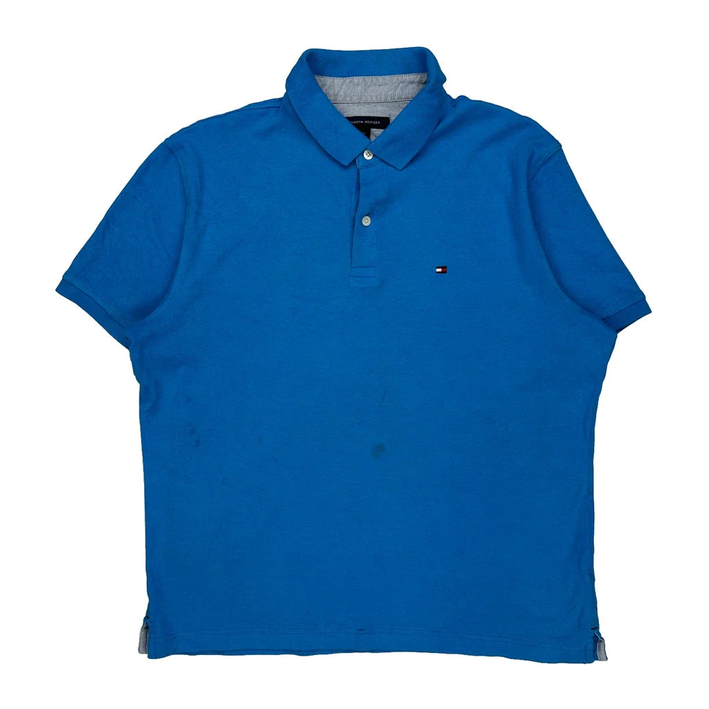 Tommy Hilfiger Polo Shirt - Large Blue Cotton Refurbished - Thrifted (note: this is a term often used to describe second- refurbished available on Cerqular