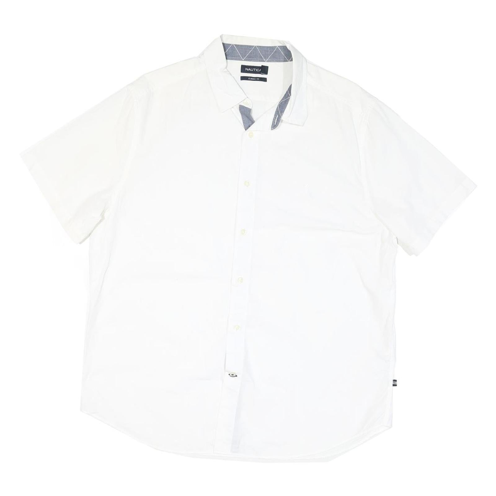 NAUTICA Mens White Casual Shirt XL Cotton Blend Classic Fit Short Sleeve Refurbished - N/A refurbished available on Cerqular