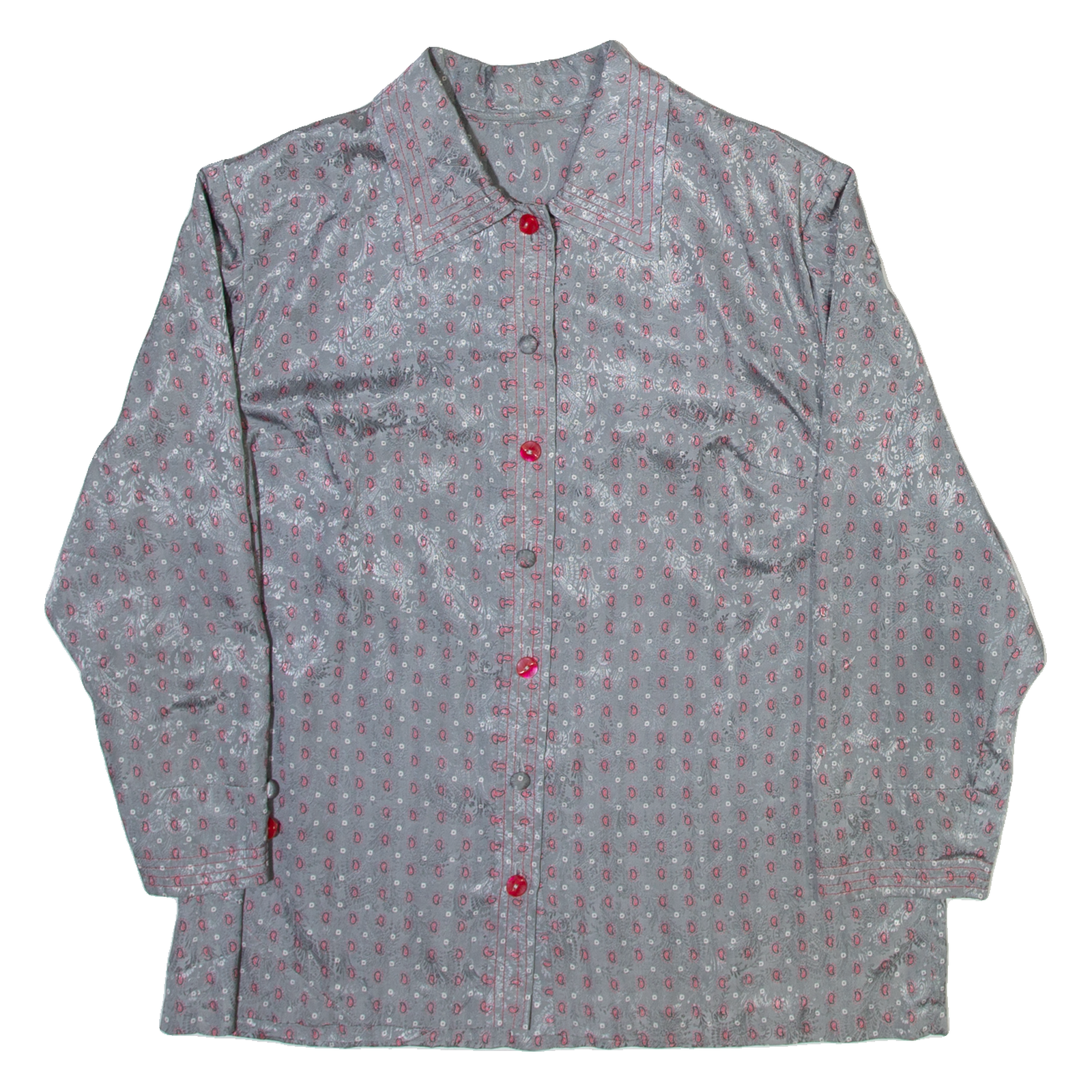 Womens Printed Shirt Grey Collared Long Sleeve Silk Crazy Pattern M Refurbished - N/A refurbished available on Cerqular