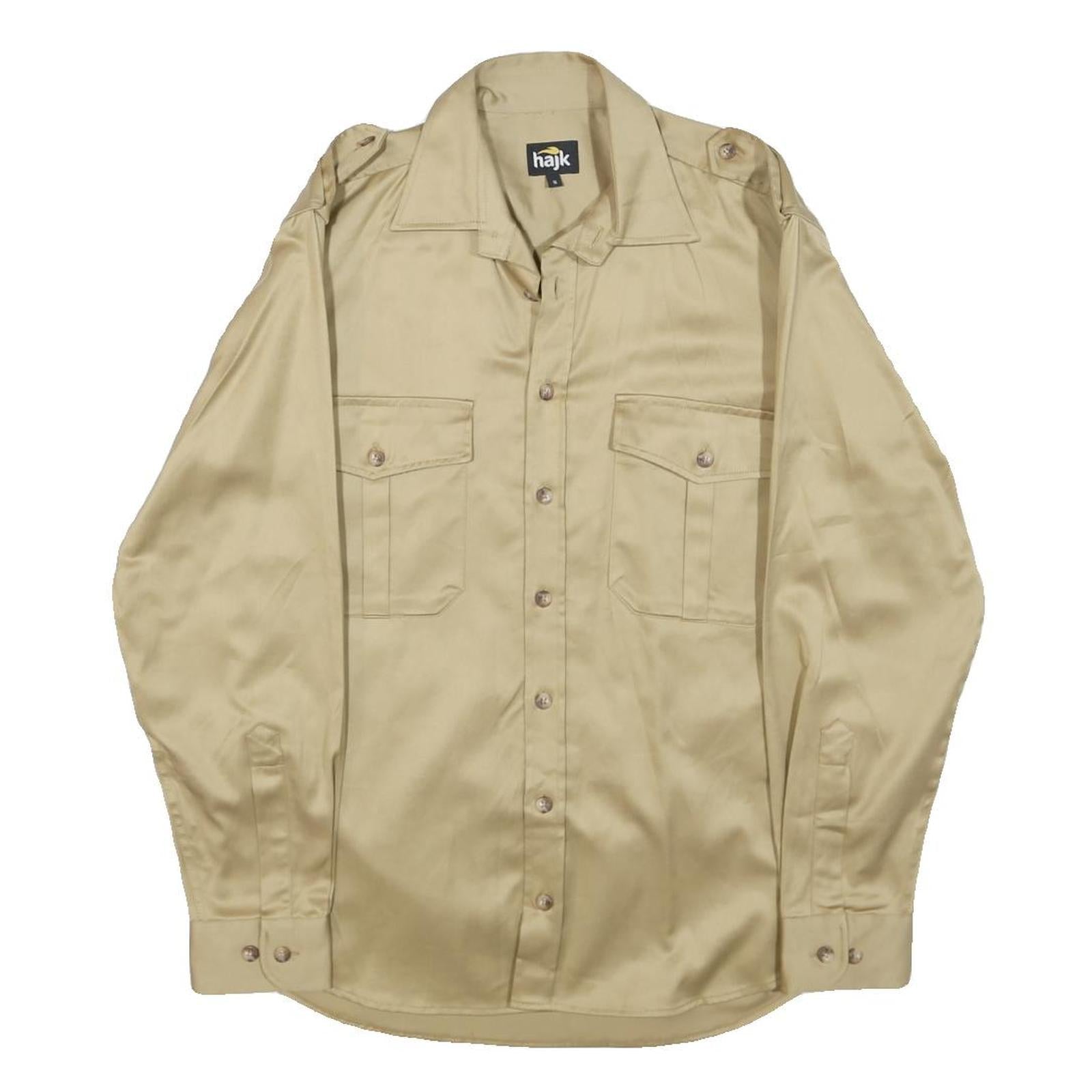 HAJK Mens Beige Cotton Military Jacket S Button Plain Casual Style Refurbished - N/A refurbished available on Cerqular