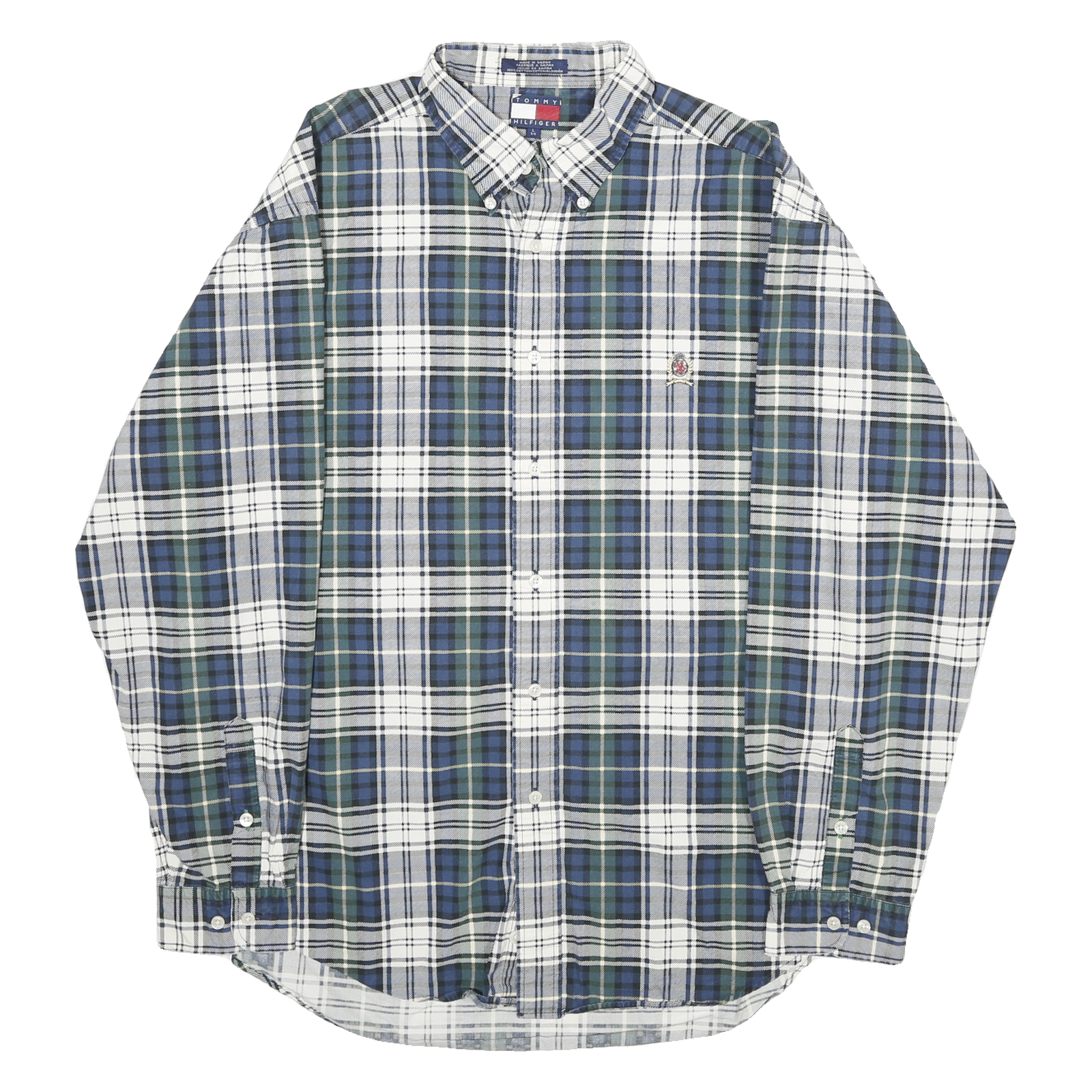 TOMMY HILFIGER Mens Blue Green Check Shirt L Button-Down Collar Casual Cotton Refurbished - N/A refurbished available on Cerqular