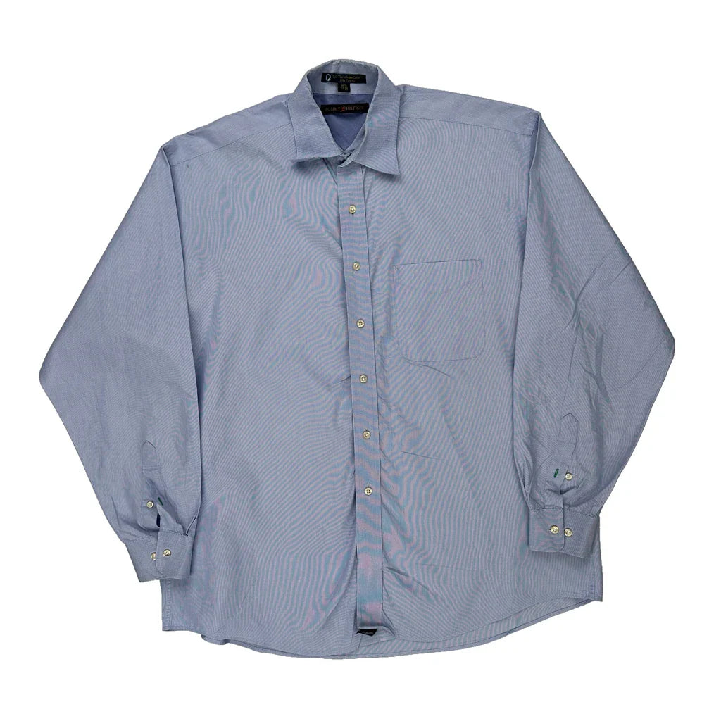 Tommy Hilfiger Shirt - Large Blue Cotton Refurbished - Thrifted (note: this is a term often used to describe second- refurbished available on Cerqular