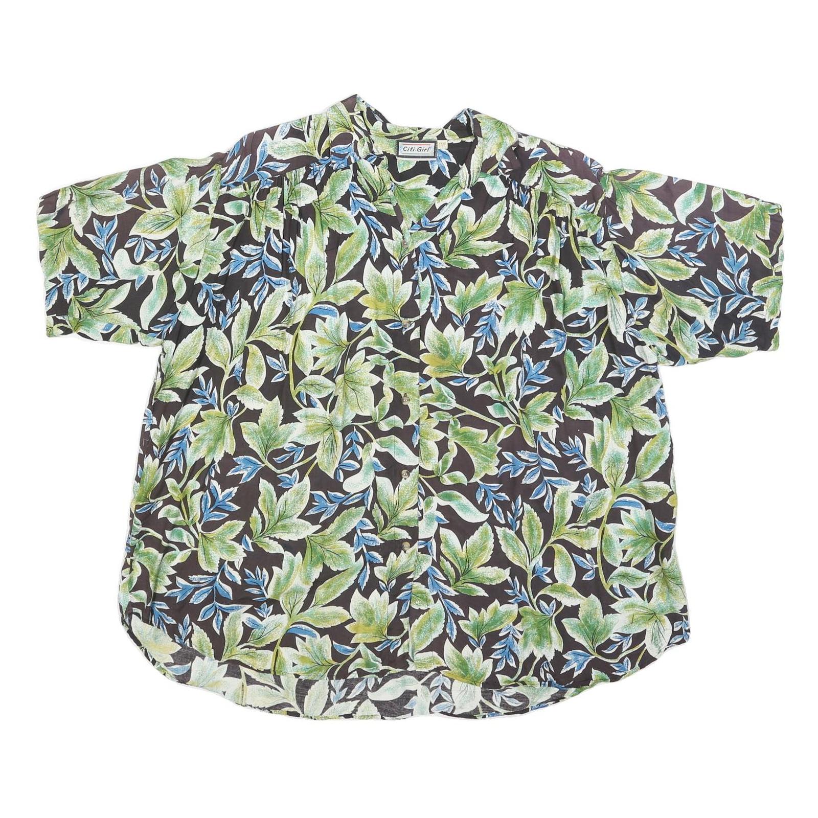CITI-GIRL Womens Black Green Blue Floral Shirt Short Sleeve V-Neck One Size Refurbished - N/A refurbished available on Cerqular