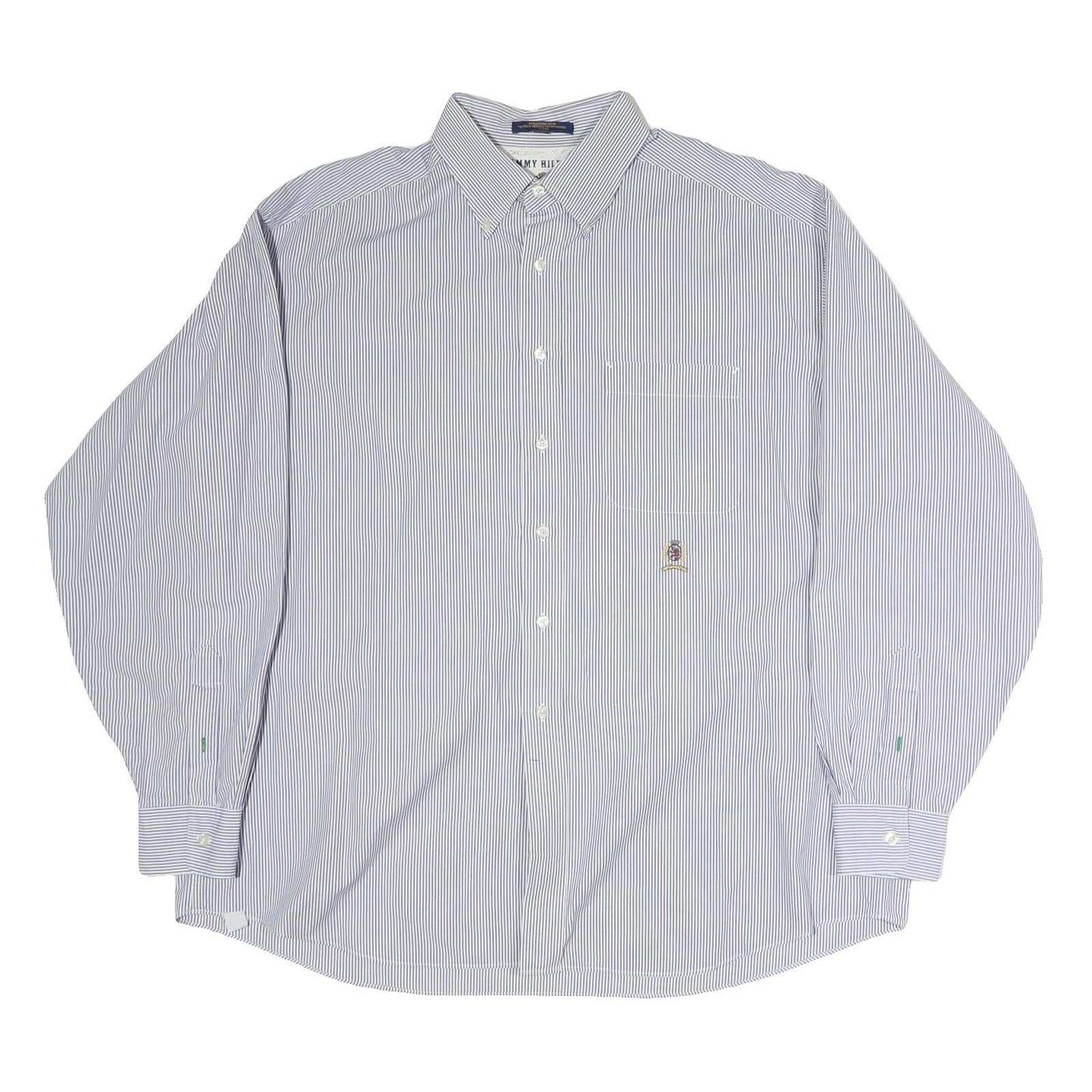 TOMMY HILFIGER Mens Blue Striped Shirt XL Classic Button Down Cotton Casual Refurbished - N/A refurbished available on Cerqular