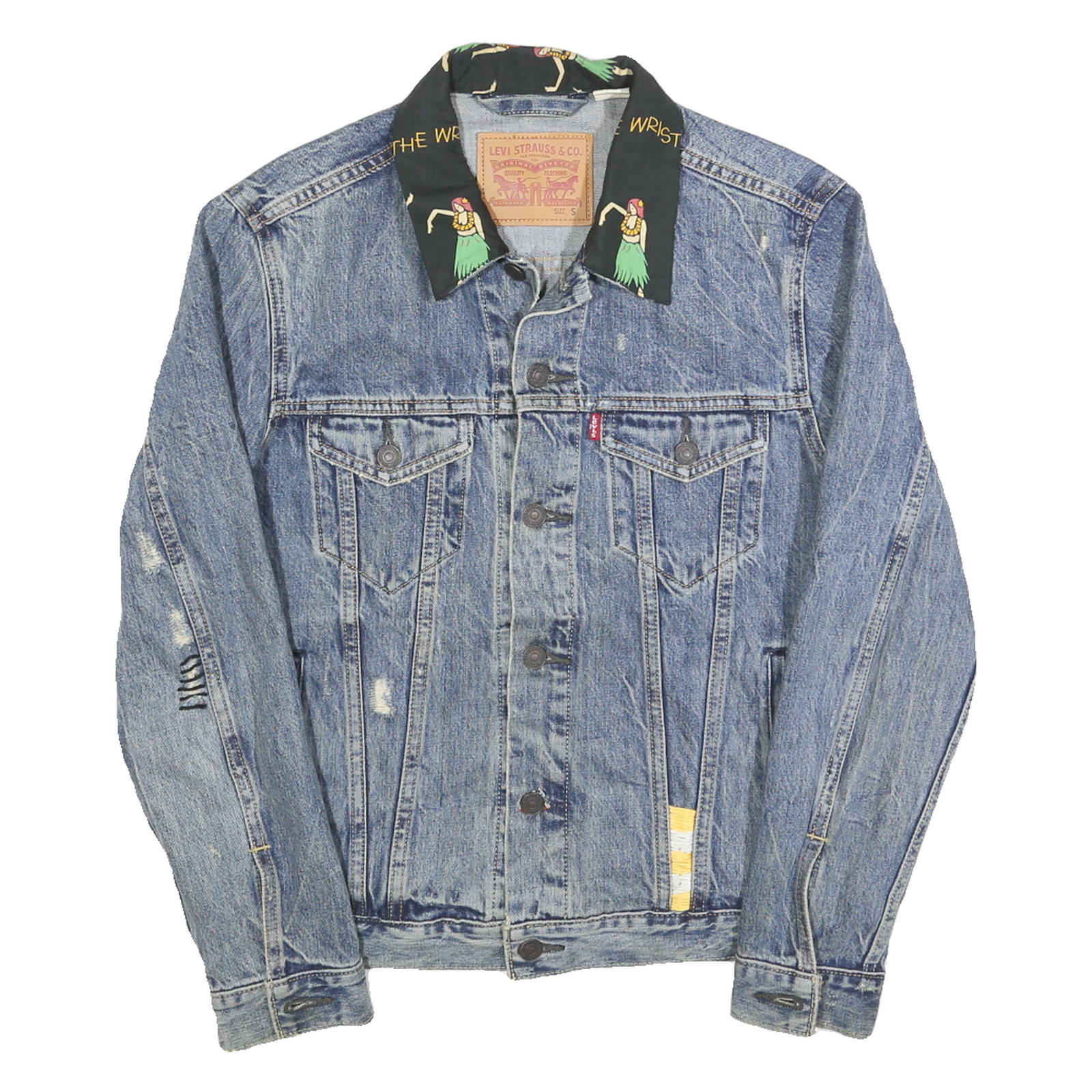 LEVI'S Mens Blue Denim Button Jacket S Cotton Plain Distressed Casual Refurbished - N/A refurbished available on Cerqular