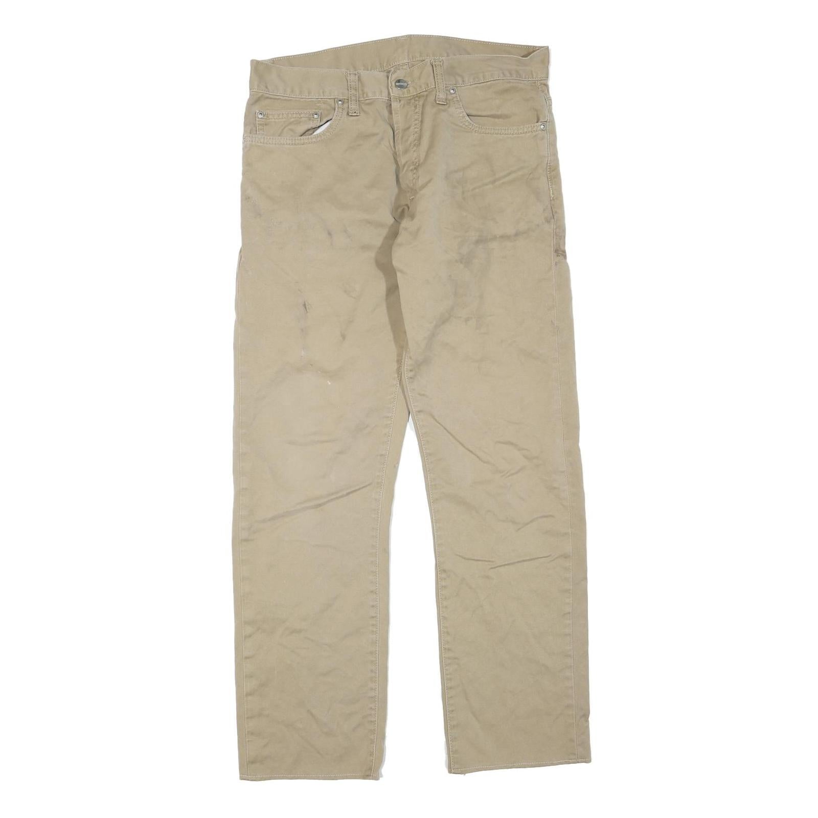 CARHARTT Mens Cotton Blend Beige Regular Fit Straight Leg Trousers W31 L29 Refurbished - N/A refurbished available on Cerqular