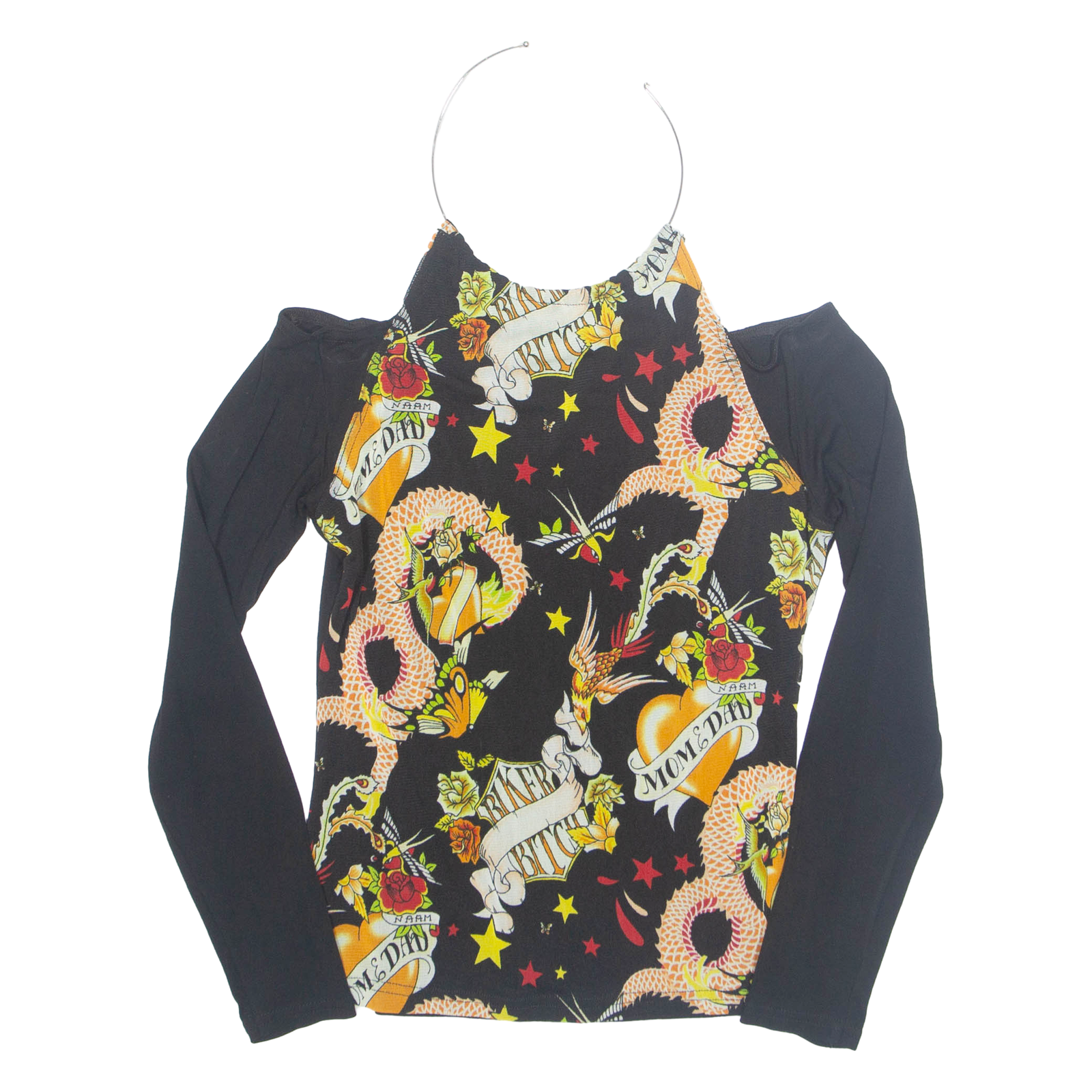 Womens Halter Neck Top Black Long Sleeve Crazy Pattern S Refurbished - N/A refurbished available on Cerqular