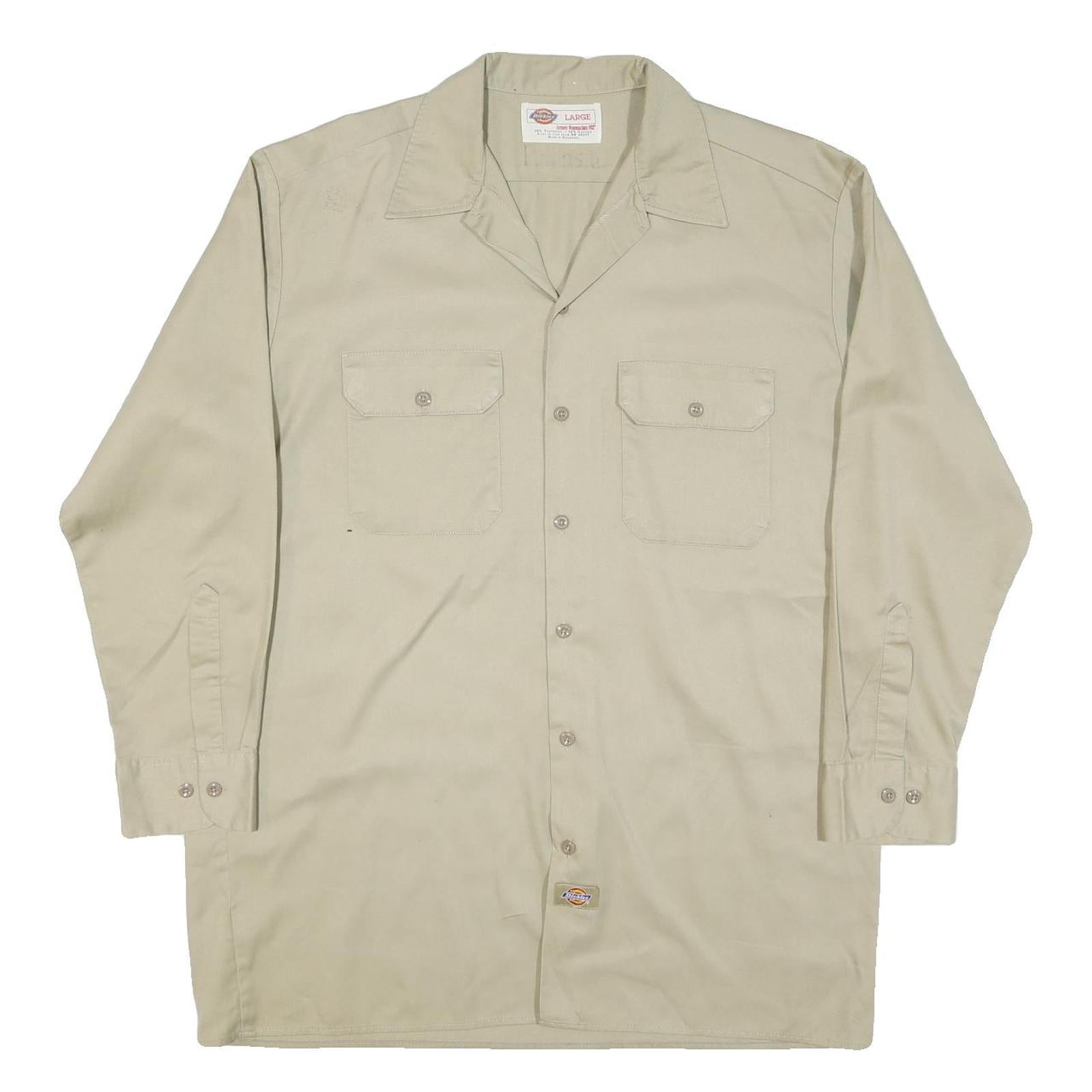 DICKIES Mens Beige Cotton Blend Long Sleeve Shirt L Workwear Utility Casual Refurbished - N/A refurbished available on Cerqular