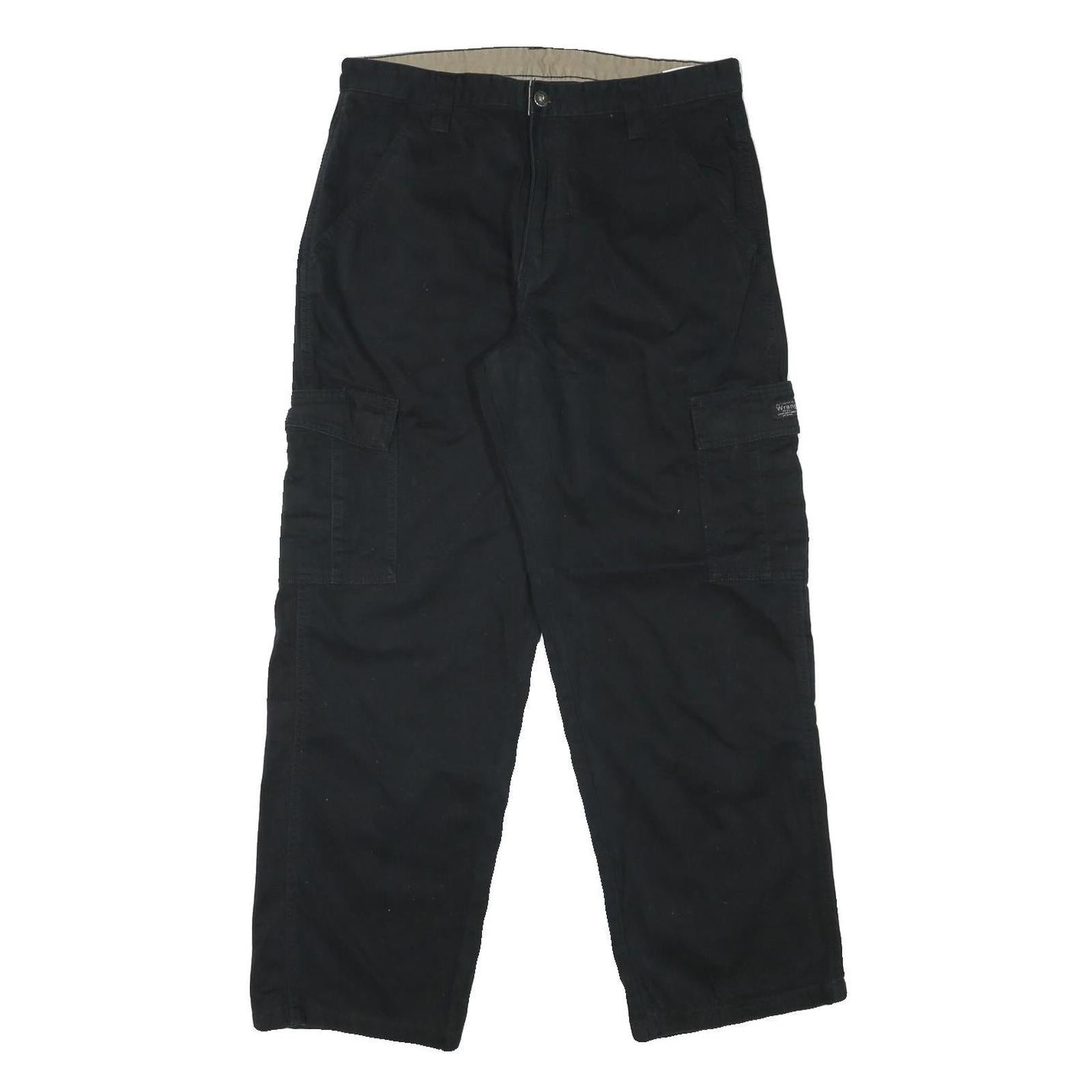 Mens Black Cotton Blend Relaxed Zip Cargo Trousers W32 L30 Functional Pocket Refurbished - N/A refurbished available on Cerqular