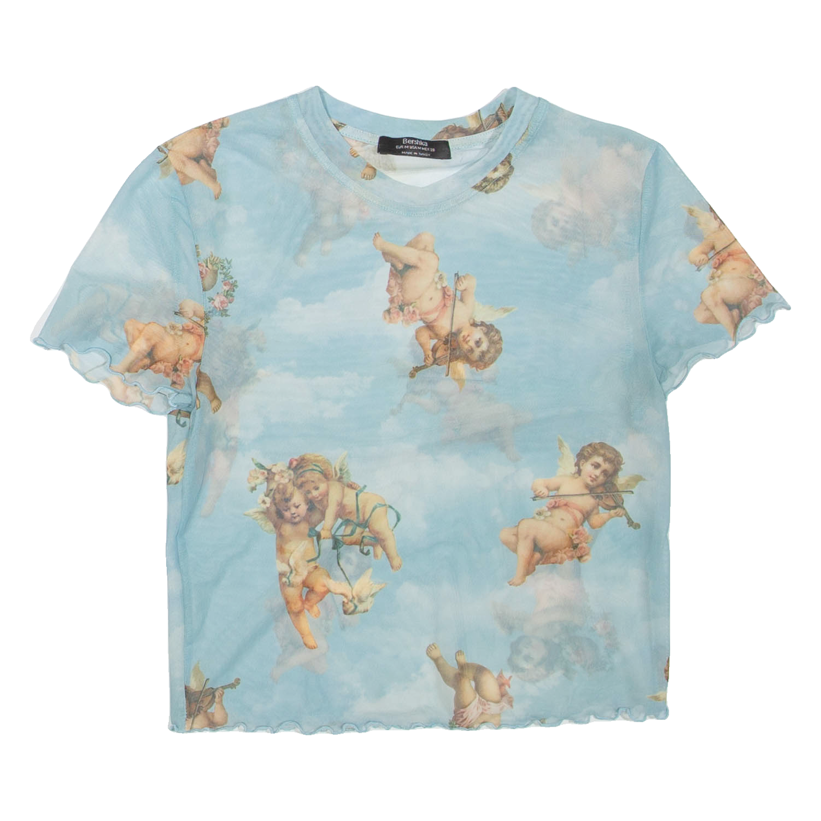 BERSHKA Sheer Womens Printed Top Blue M Refurbished - N/A refurbished available on Cerqular