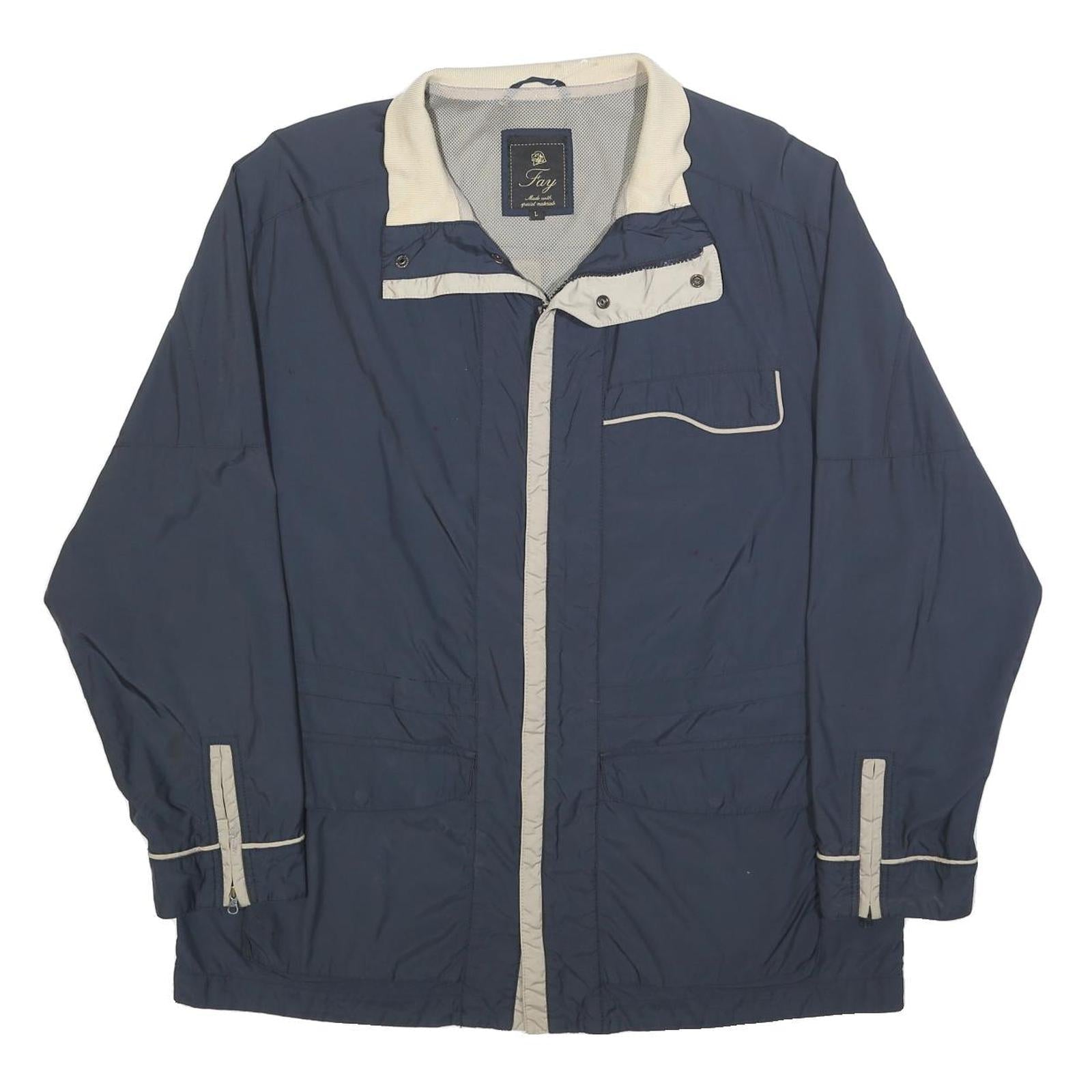 FAY Mens Blue & Cream Jacket L Polyester Blend Zip Plain Casual Refurbished - N/A refurbished available on Cerqular
