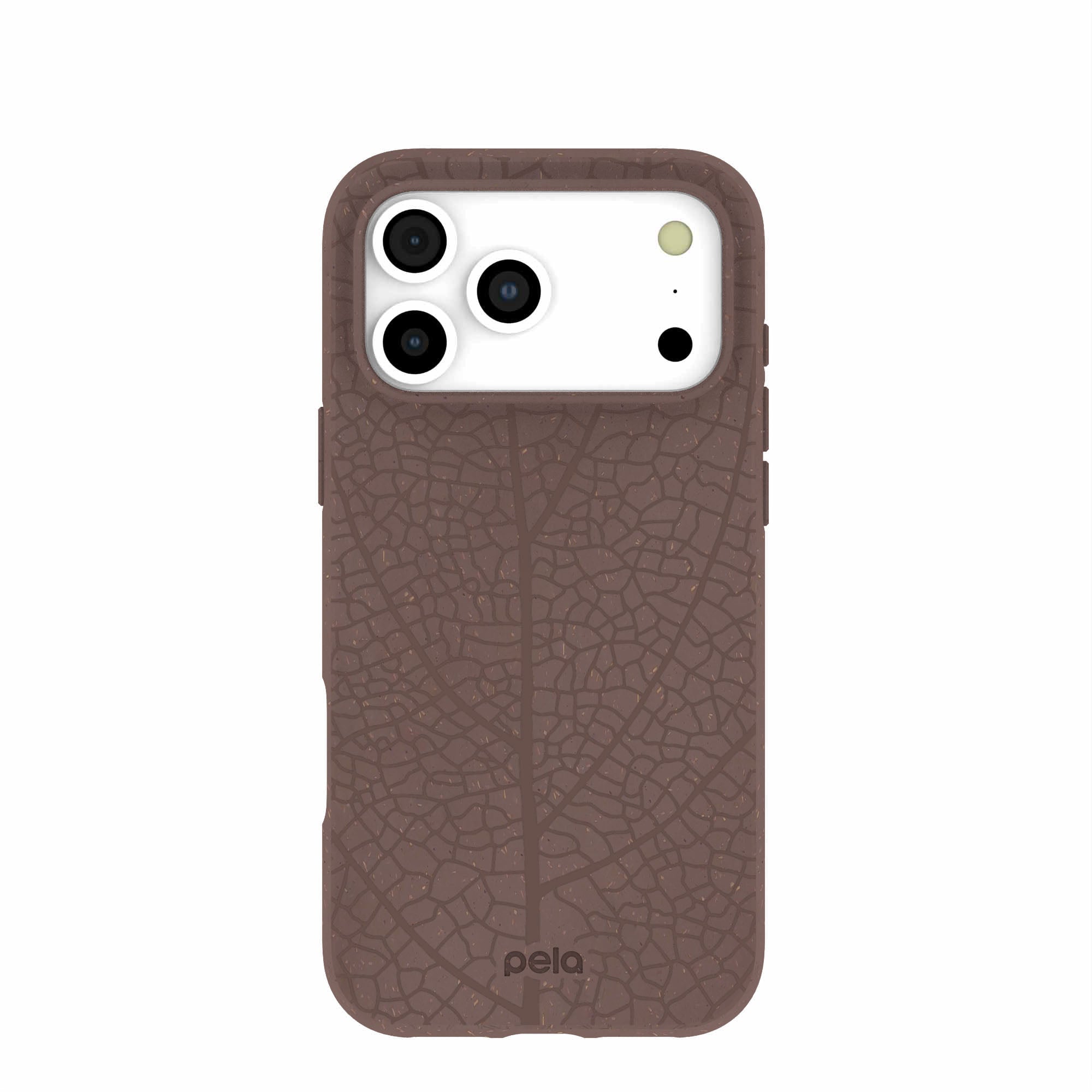 Chocolate Brown Leaf Veins iPhone 17 Pro Max Case | MagSafe Compatibility: With MagSafe Refurbished - Pela Case refurbished available on Cerqular