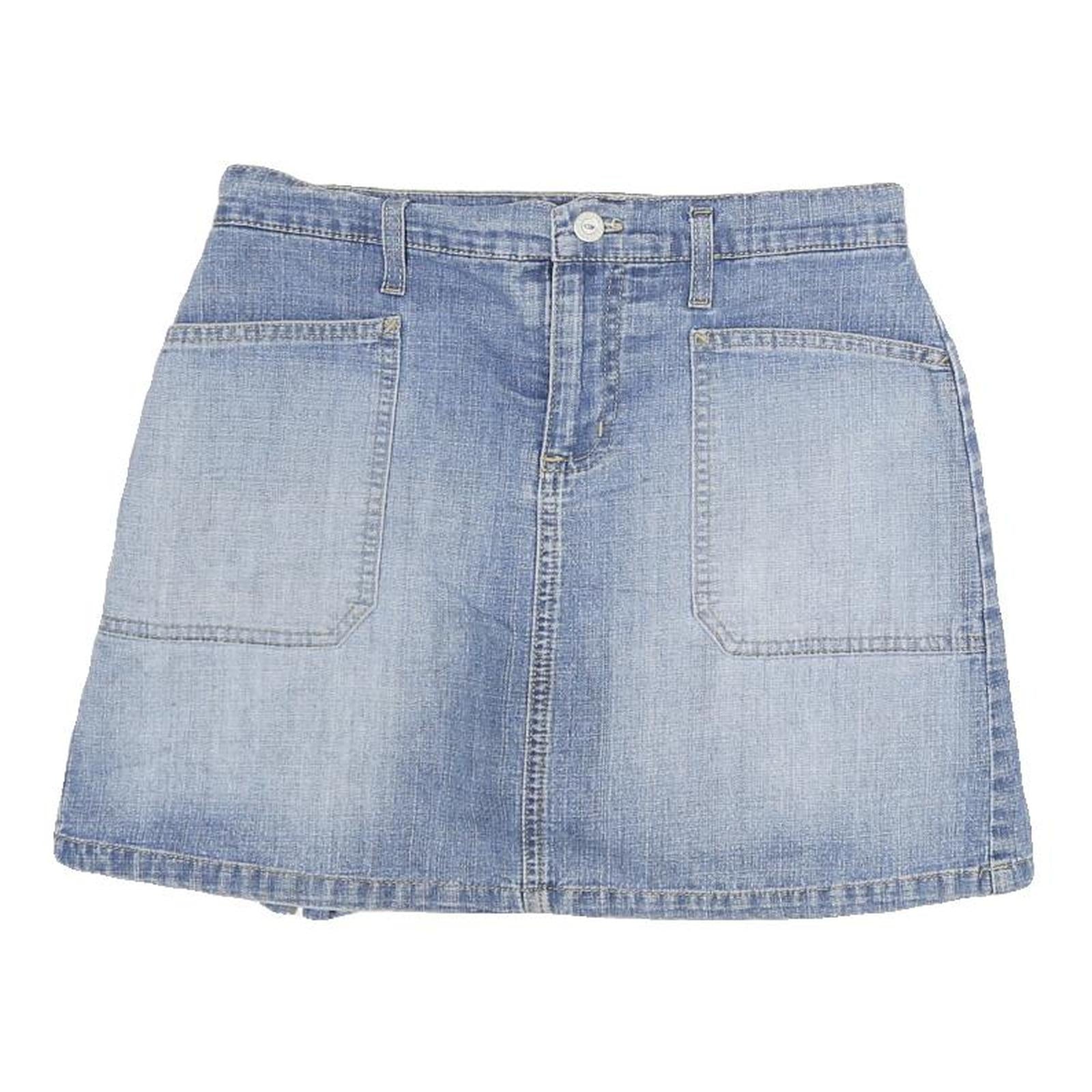 GLORIA VANDERBILT Womens Blue Denim Mini Cotton Blend Skirt M Front Pockets Slit Refurbished - N/A refurbished available on Cerqular