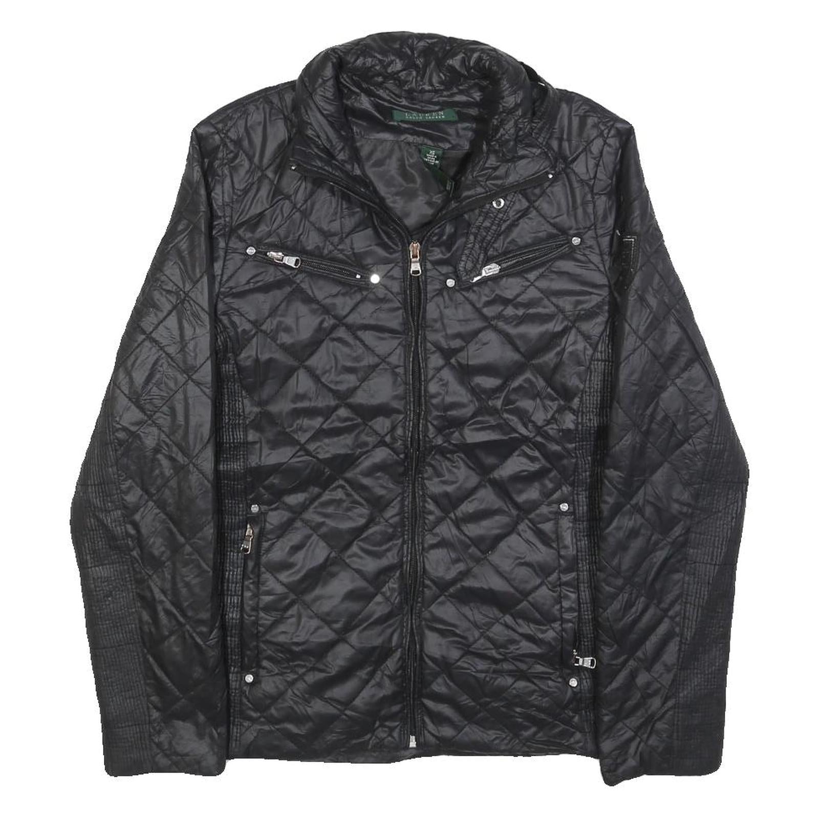 LAUREN RALPH LAUREN Womens Black Quilted Jacket XS Polyester Blend Zip Casual Refurbished - N/A refurbished available on Cerqular