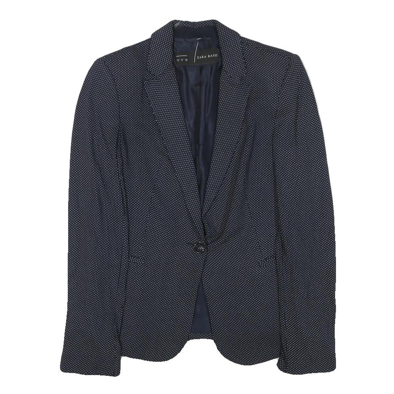 ZARA BASIC Womens Navy Blue & White Polka Dot Blazer Jacket S Polyester Blend Refurbished - N/A refurbished available on Cerqular