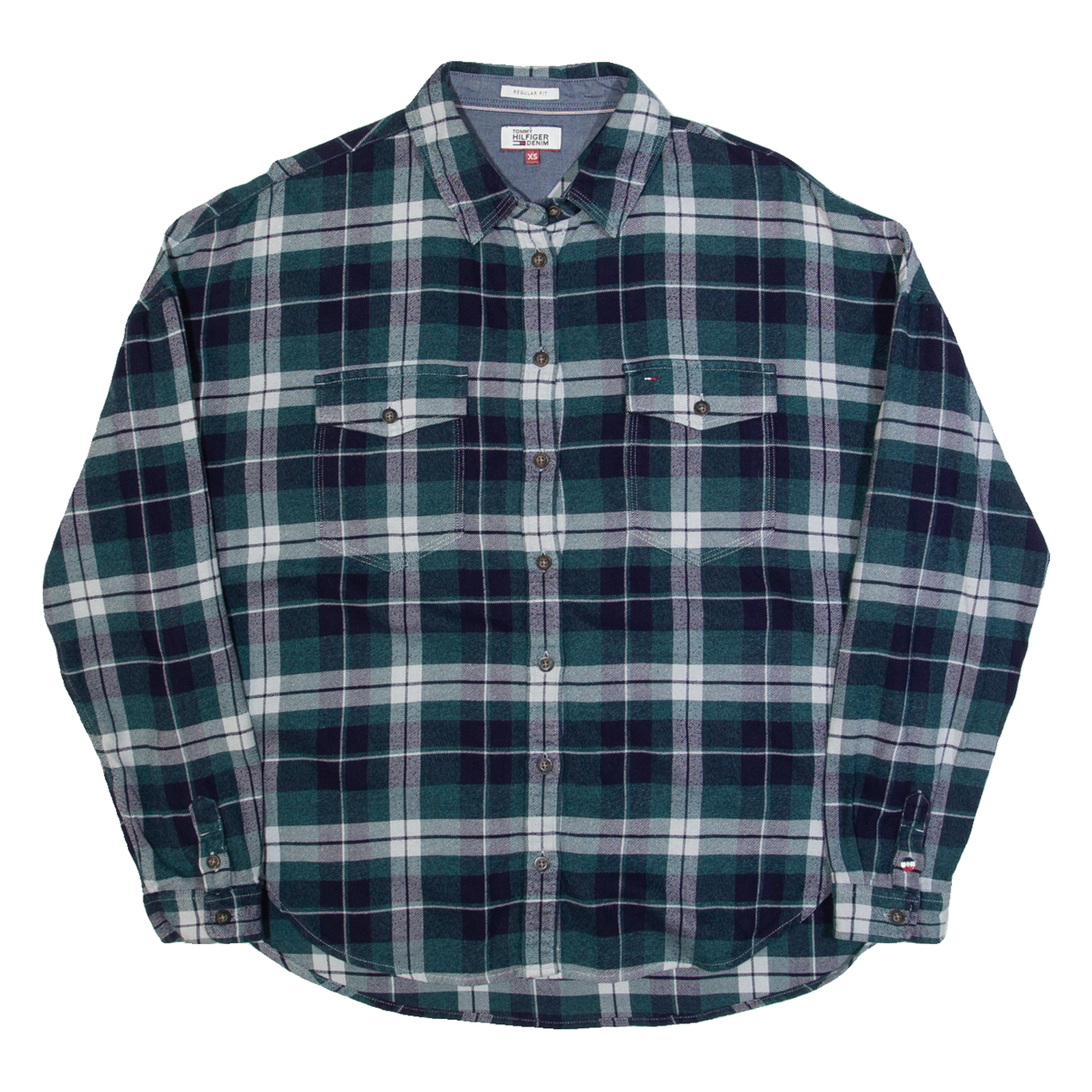 TOMMY HILFIGER Womens Shirt Blue Check Long Sleeve XS Refurbished - N/A refurbished available on Cerqular