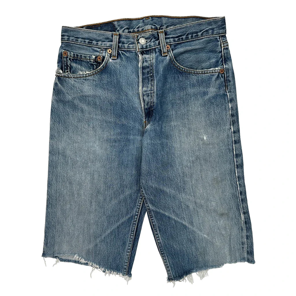 Levis Denim Shorts - 30W 12L Blue Denim Refurbished - Thrifted (note: this is a term often used to describe second- refurbished available on Cerqular