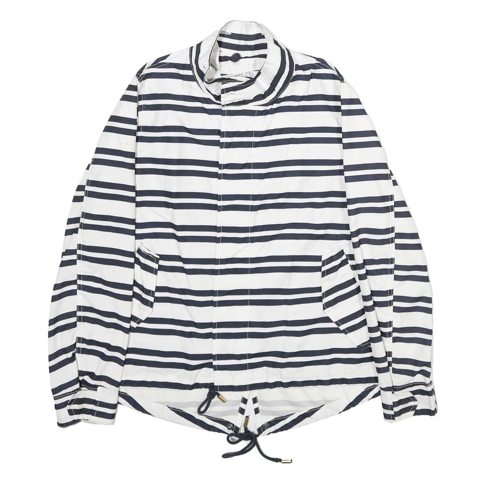 ZARA Womens White & Navy Striped Casual Jacket M Polyester Zip Refurbished - N/A refurbished available on Cerqular