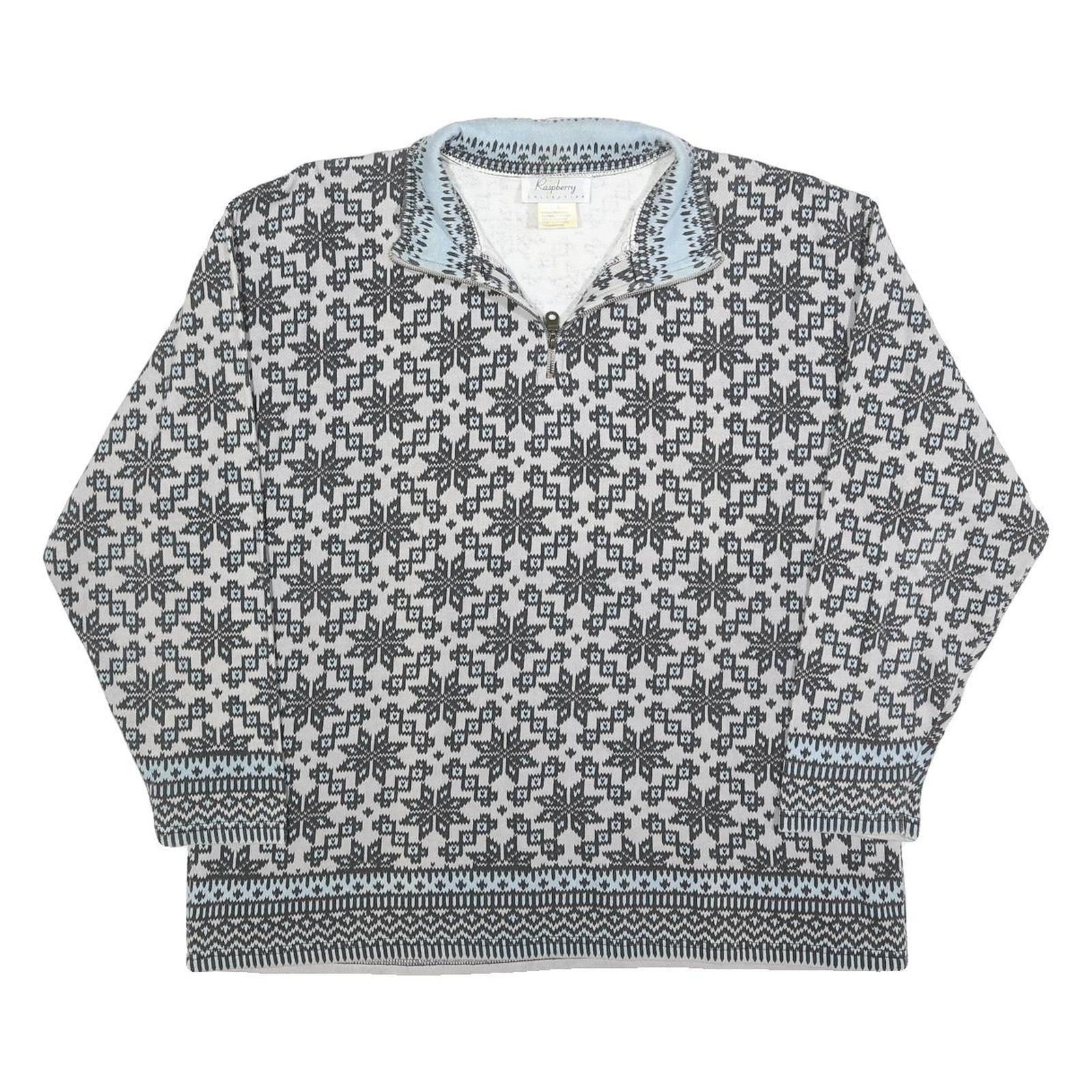 RASPBERRY Womens Grey & Blue Zip Neck L Fair Isle Knit Sweatshirt Refurbished - N/A refurbished available on Cerqular
