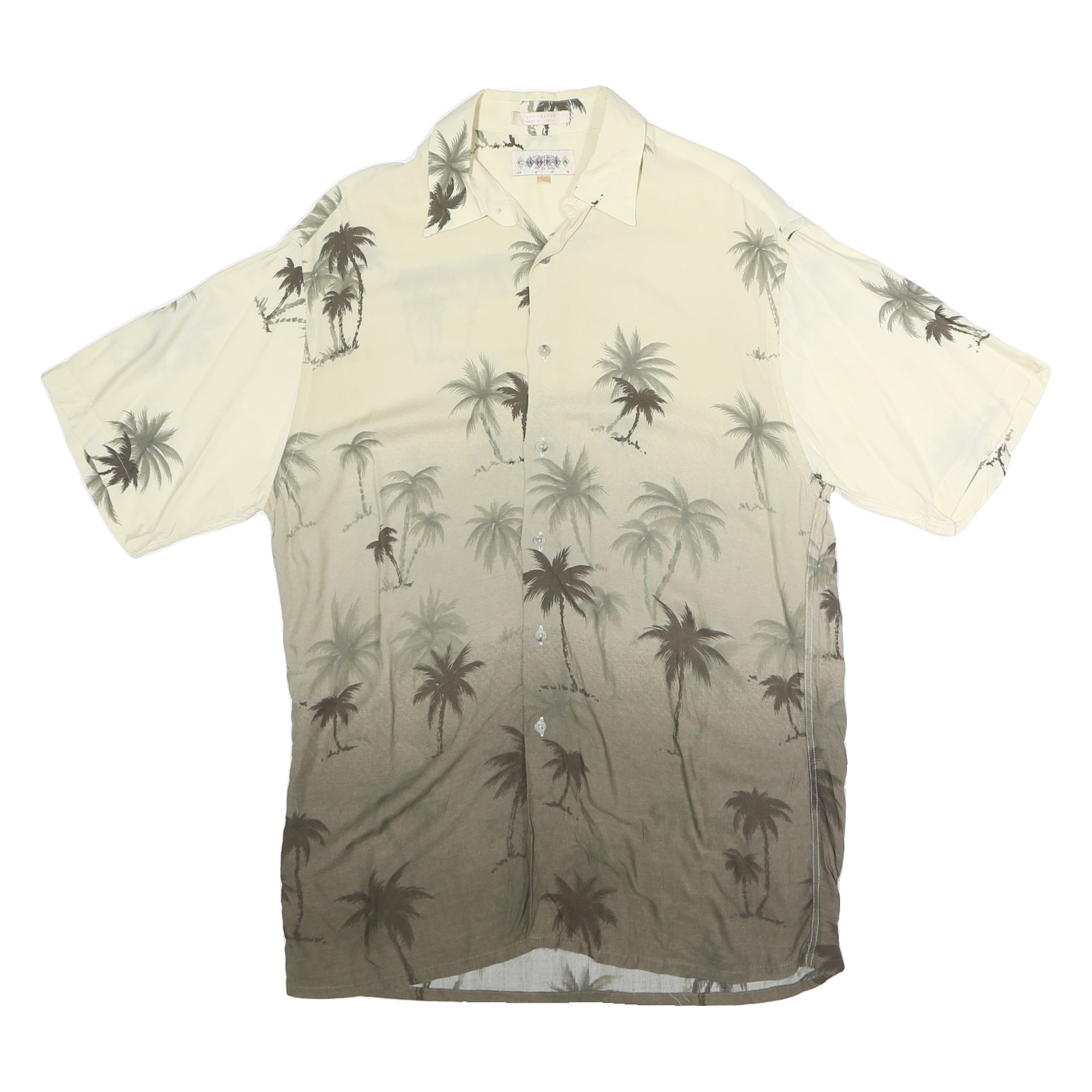 CAMPIA MODA Mens Cream & Brown Palm Tree Print Shirt M Cotton Casual Summer Refurbished - N/A refurbished available on Cerqular