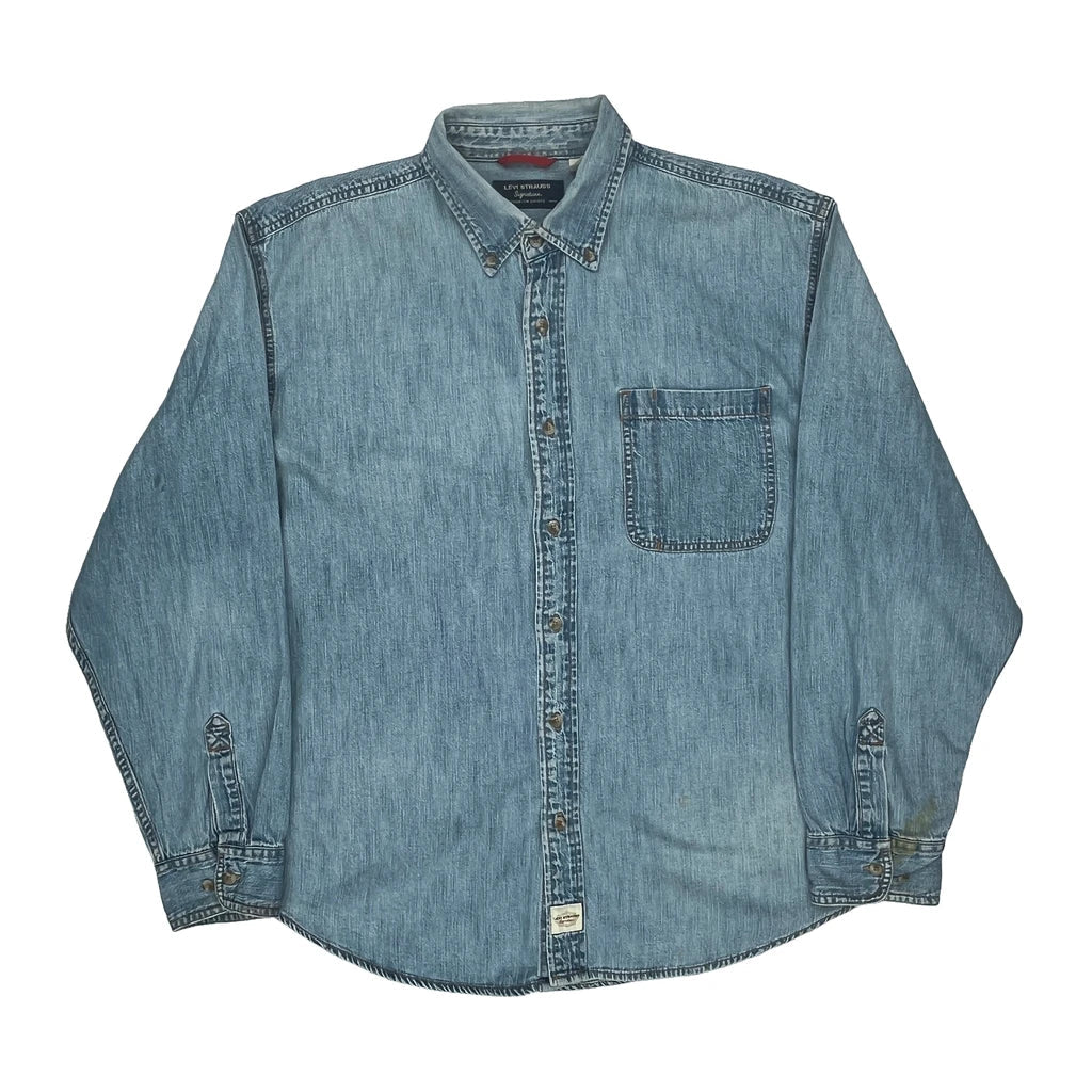 Levis Denim Shirt - XL Light Wash Cotton Refurbished - Thrifted (note: this is a term often used to describe second- refurbished available on Cerqular