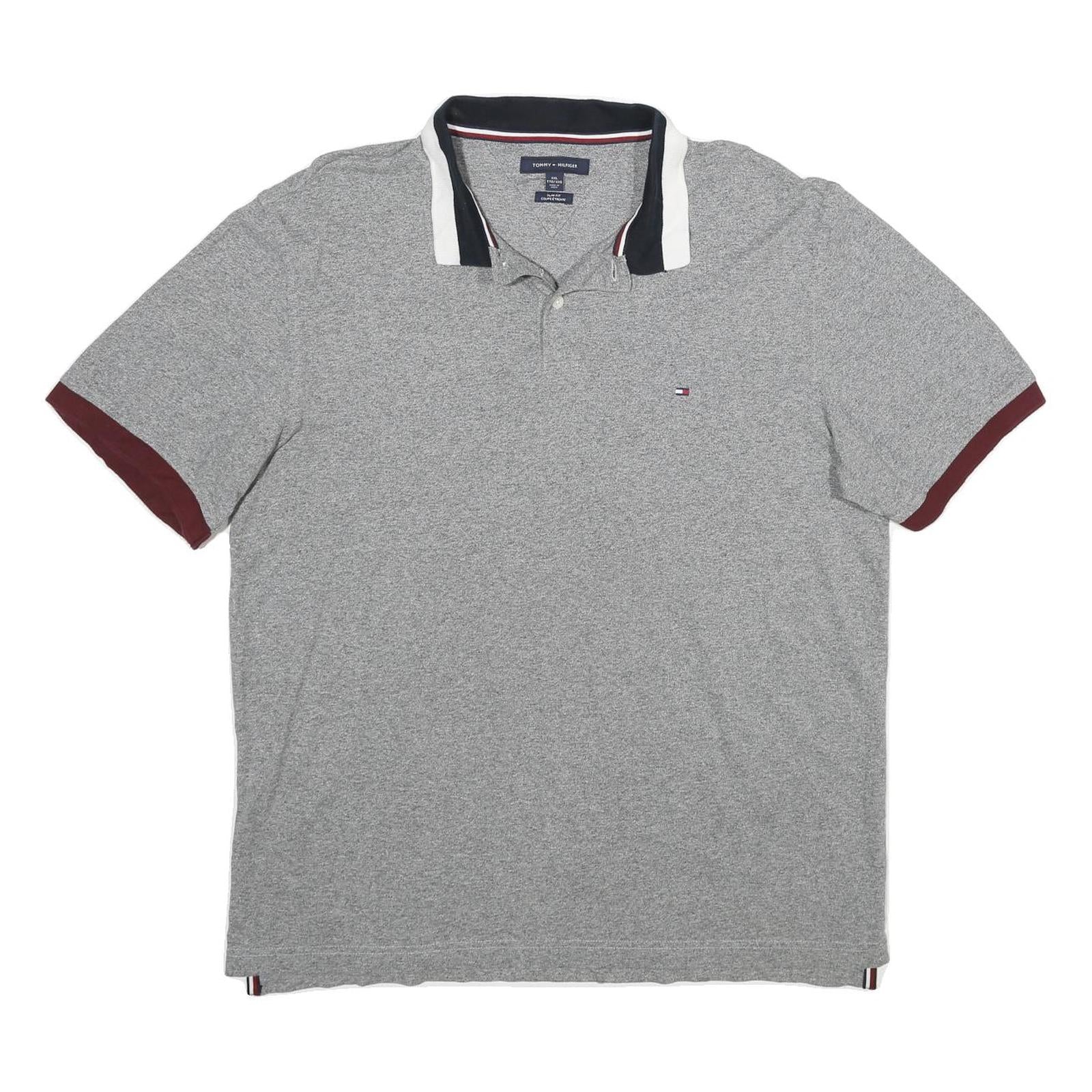 TOMMY HILFIGER Mens Grey & Burgundy Short Sleeve Basic Polo Shirt 2XL Cotton Refurbished - N/A refurbished available on Cerqular