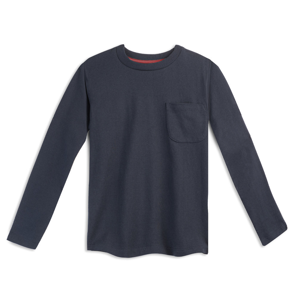 Organic Cotton Kids Shirts - Long Sleeve Pocket Tee | Color: Navy | Size: 3T Refurbished - N/A (Note: There is no well-known brand named "M refurbished available on Cerqular
